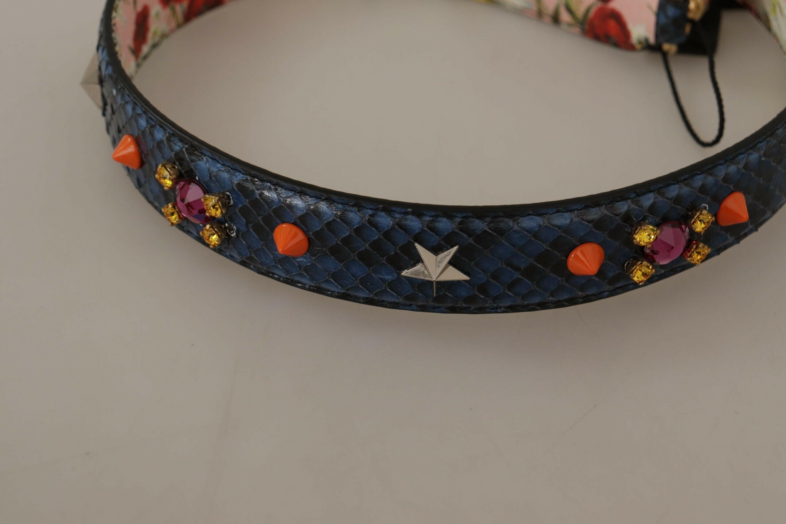 Dolce & Gabbana Blue Exotic Leather Crystals Reversible Shoulder Strap.