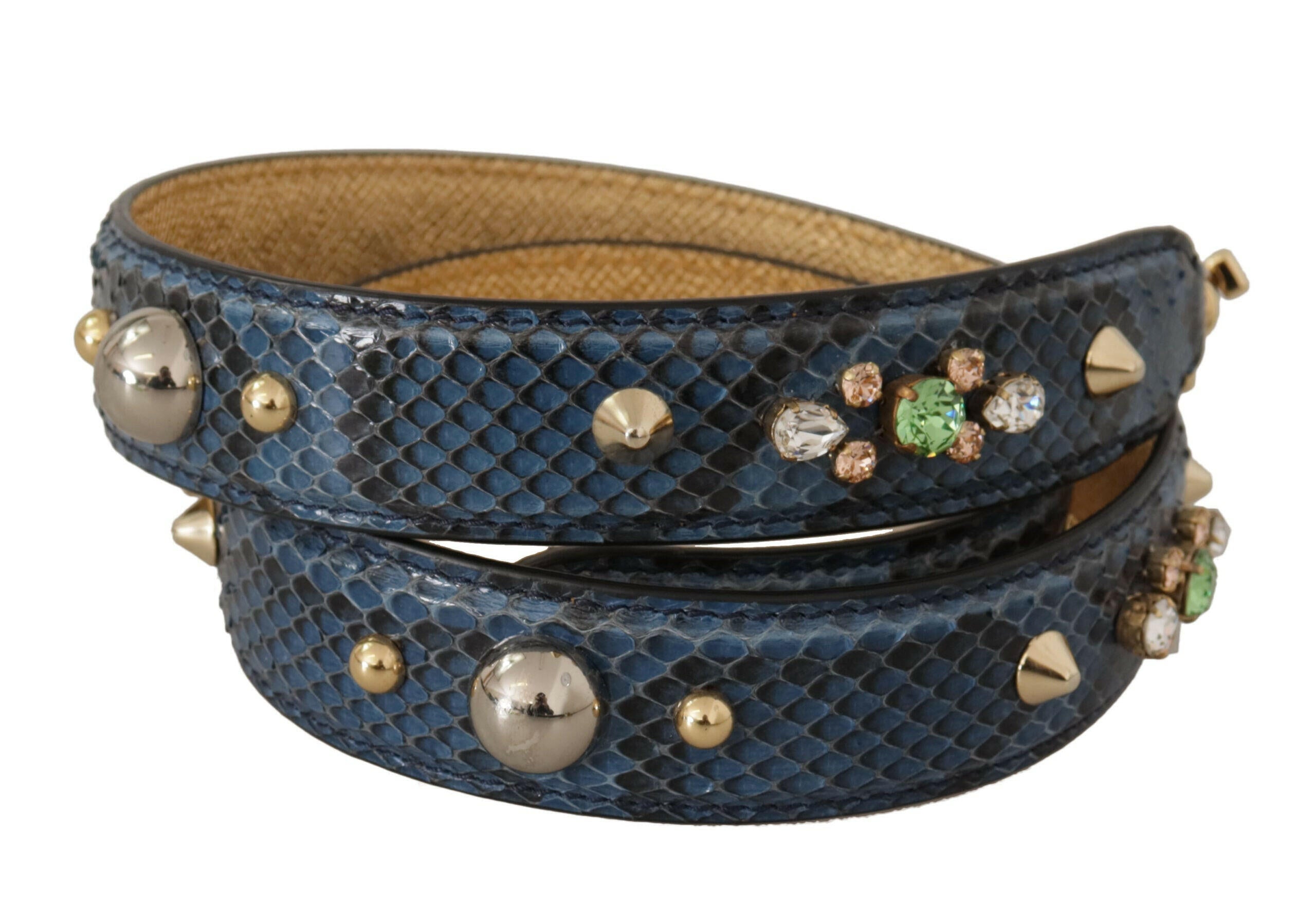 Dolce & Gabbana Blue Exotic Leather Crystals Shoulder Strap.
