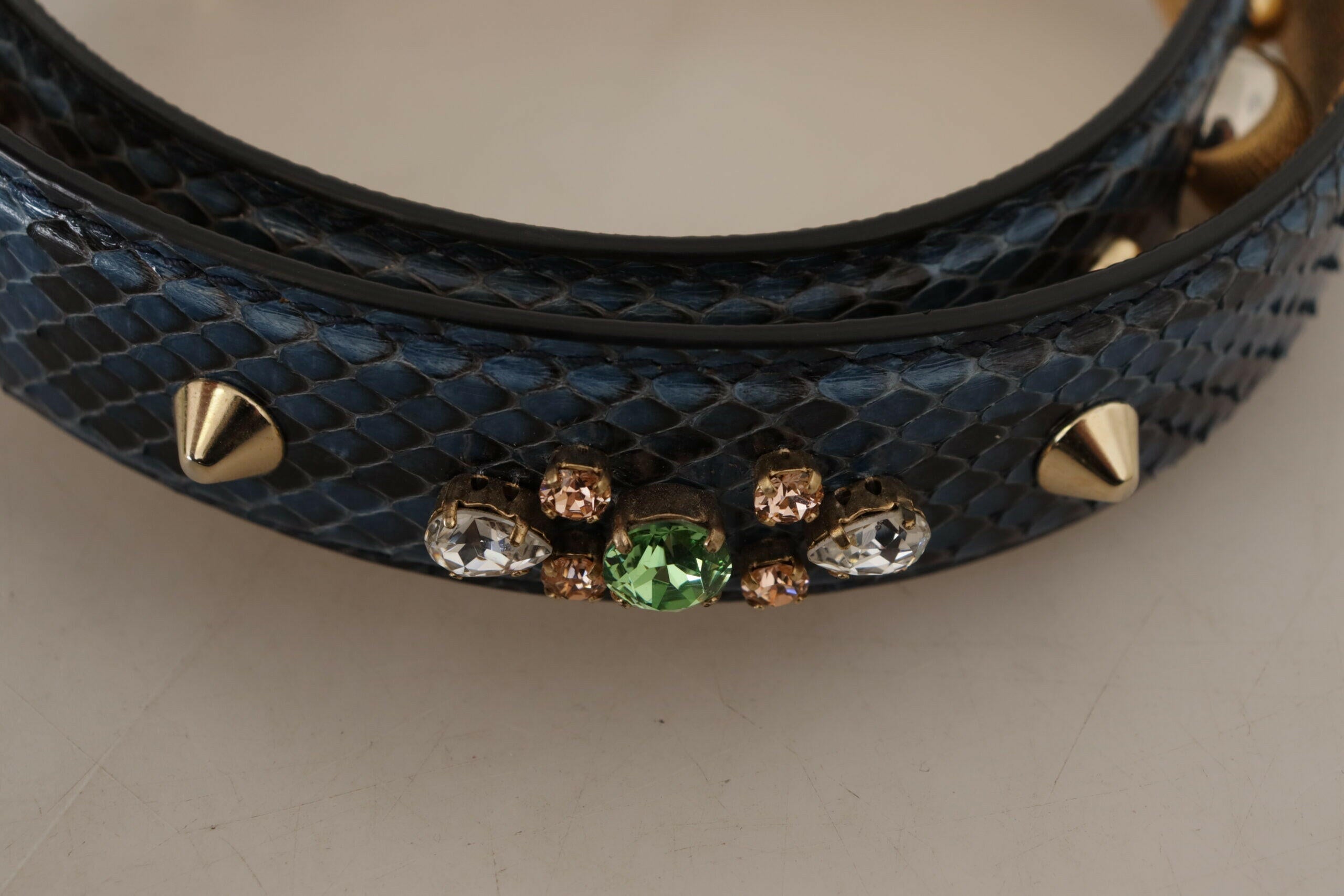 Dolce & Gabbana Blue Exotic Leather Crystals Shoulder Strap.