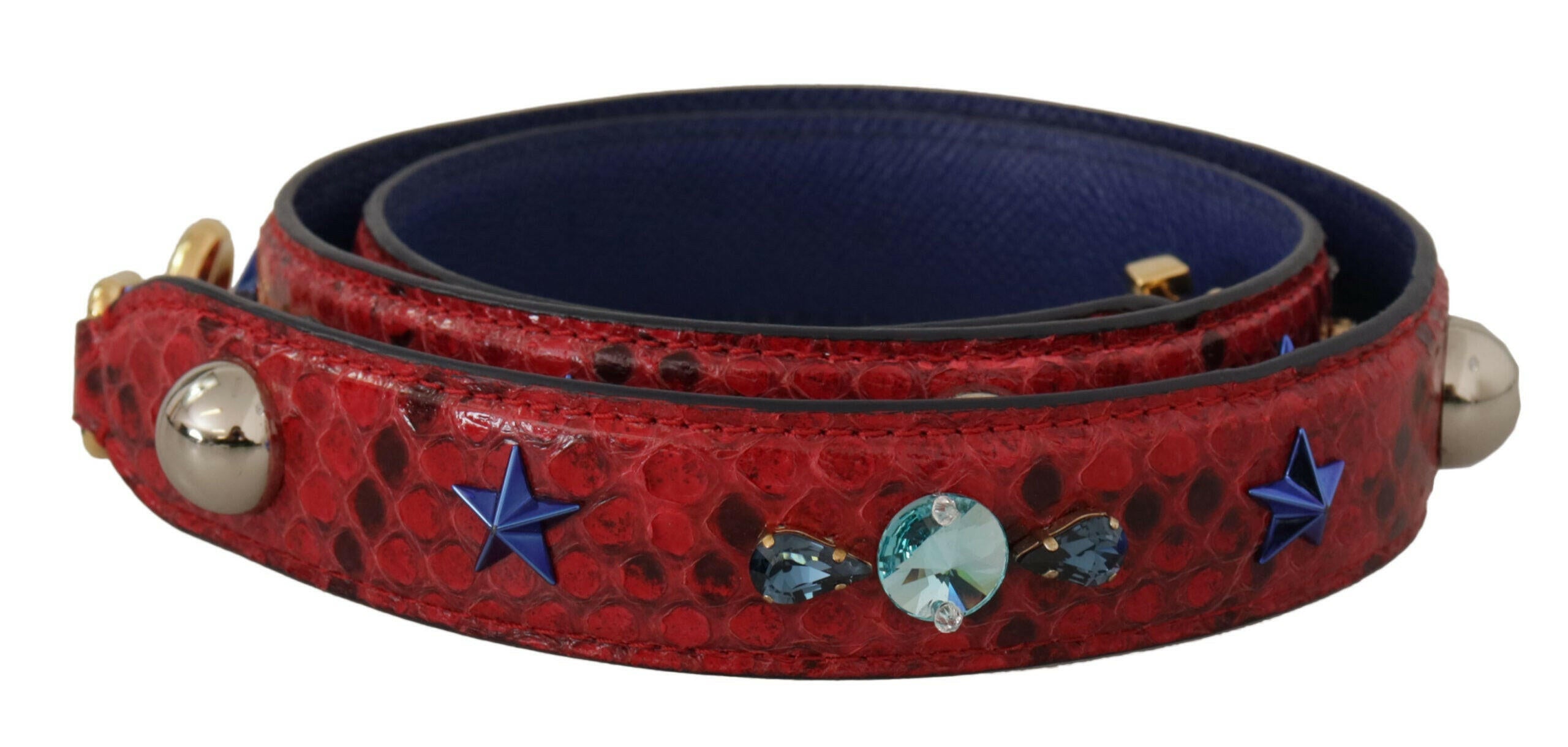 Dolce & Gabbana Red Exotic Leather Crystals Shoulder Strap.