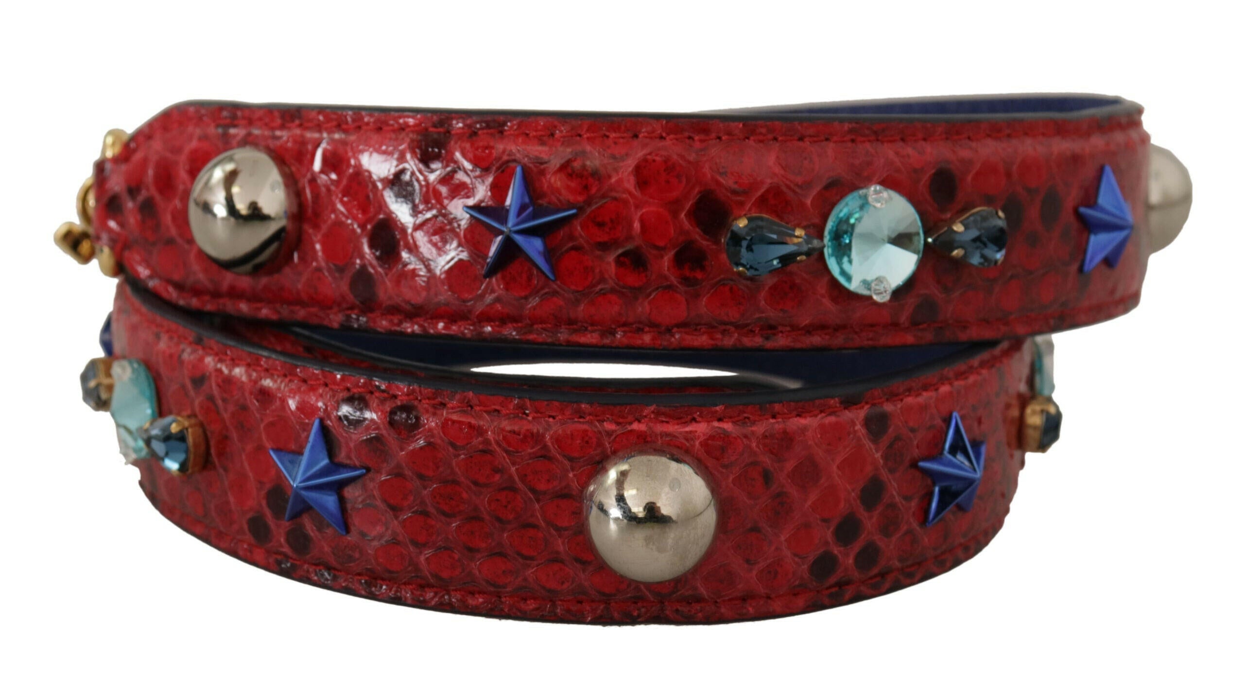 Dolce & Gabbana Red Exotic Leather Crystals Shoulder Strap.