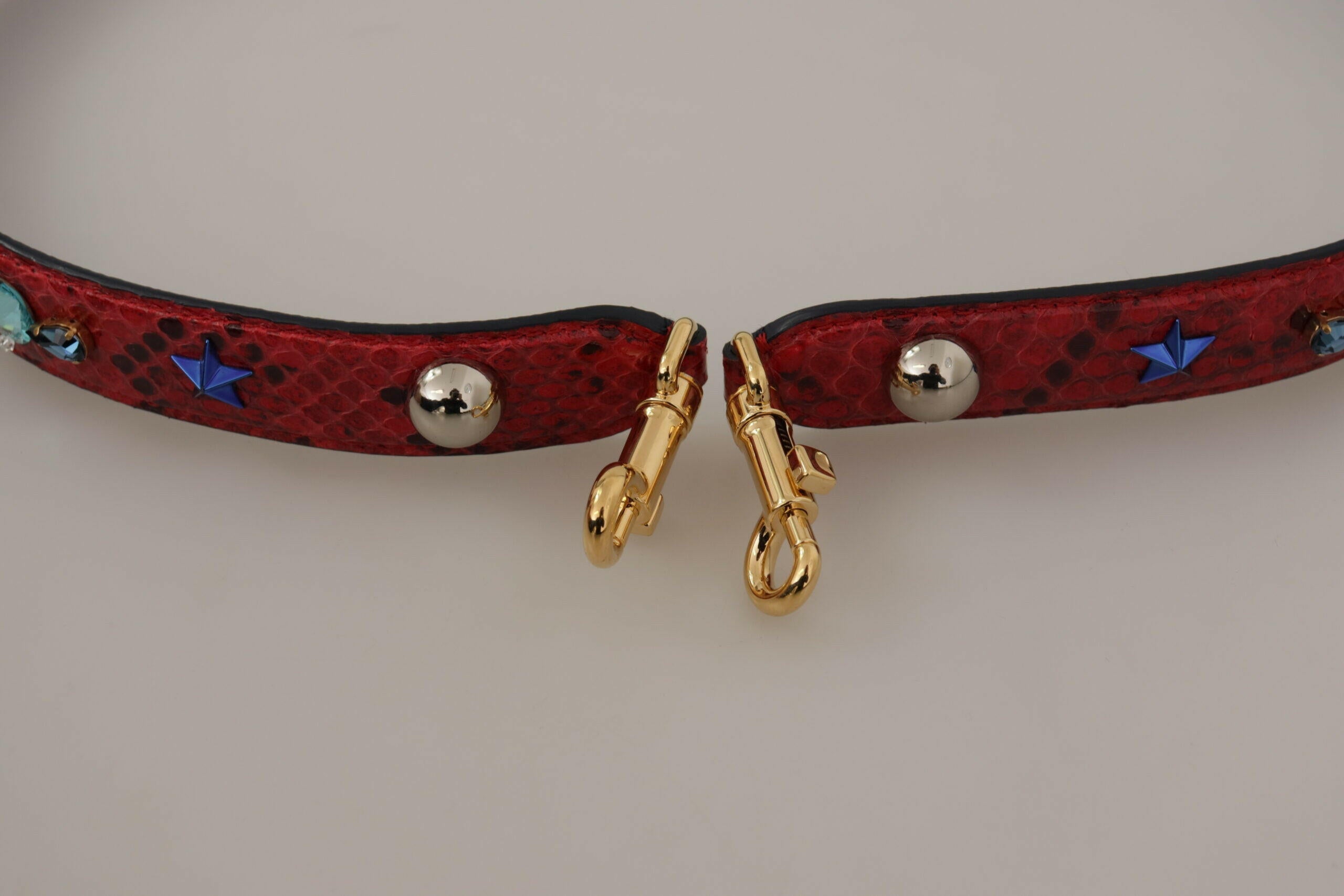 Dolce & Gabbana Red Exotic Leather Crystals Shoulder Strap.