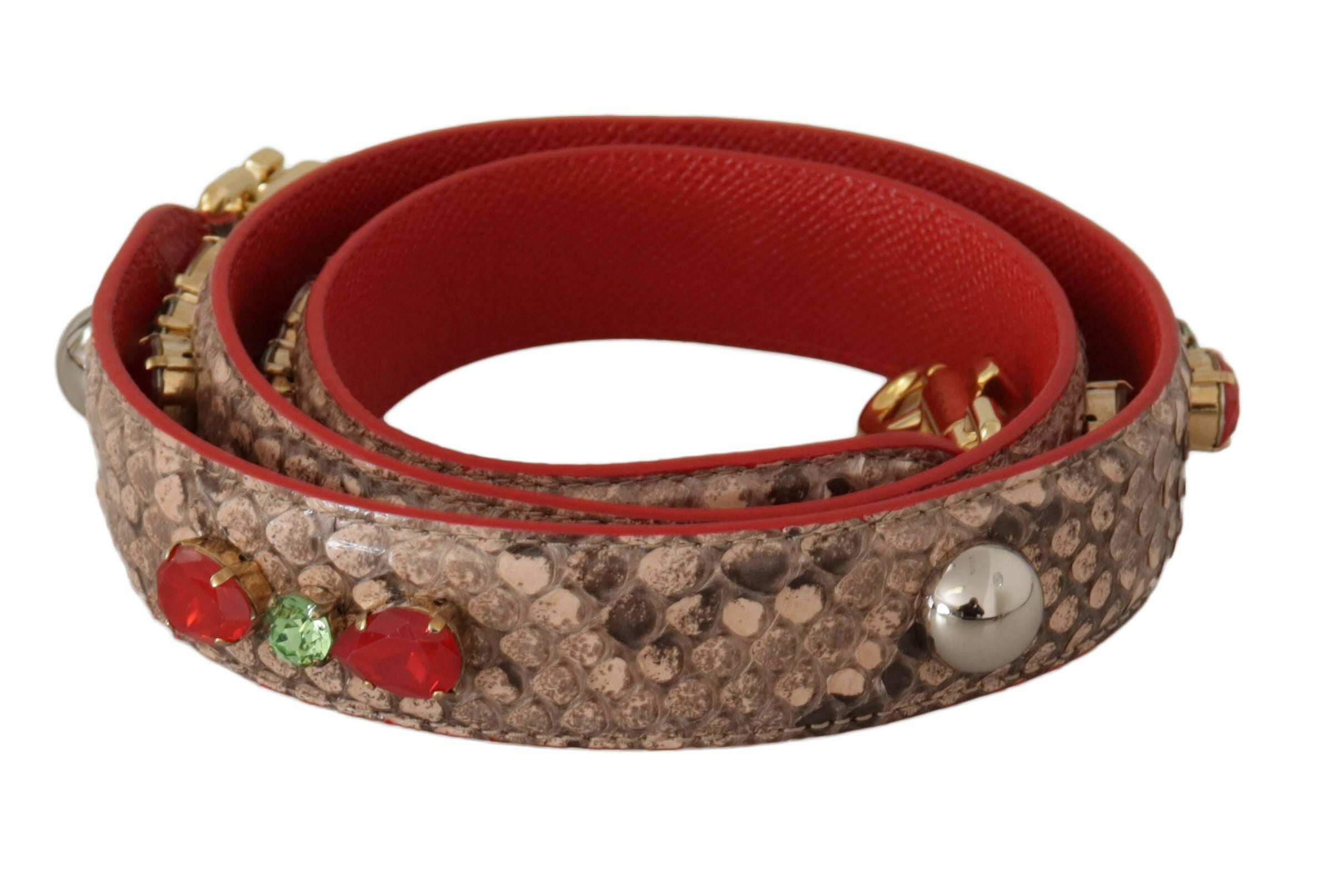 Dolce & Gabbana Brown Python Leather Crystals Shoulder Strap.