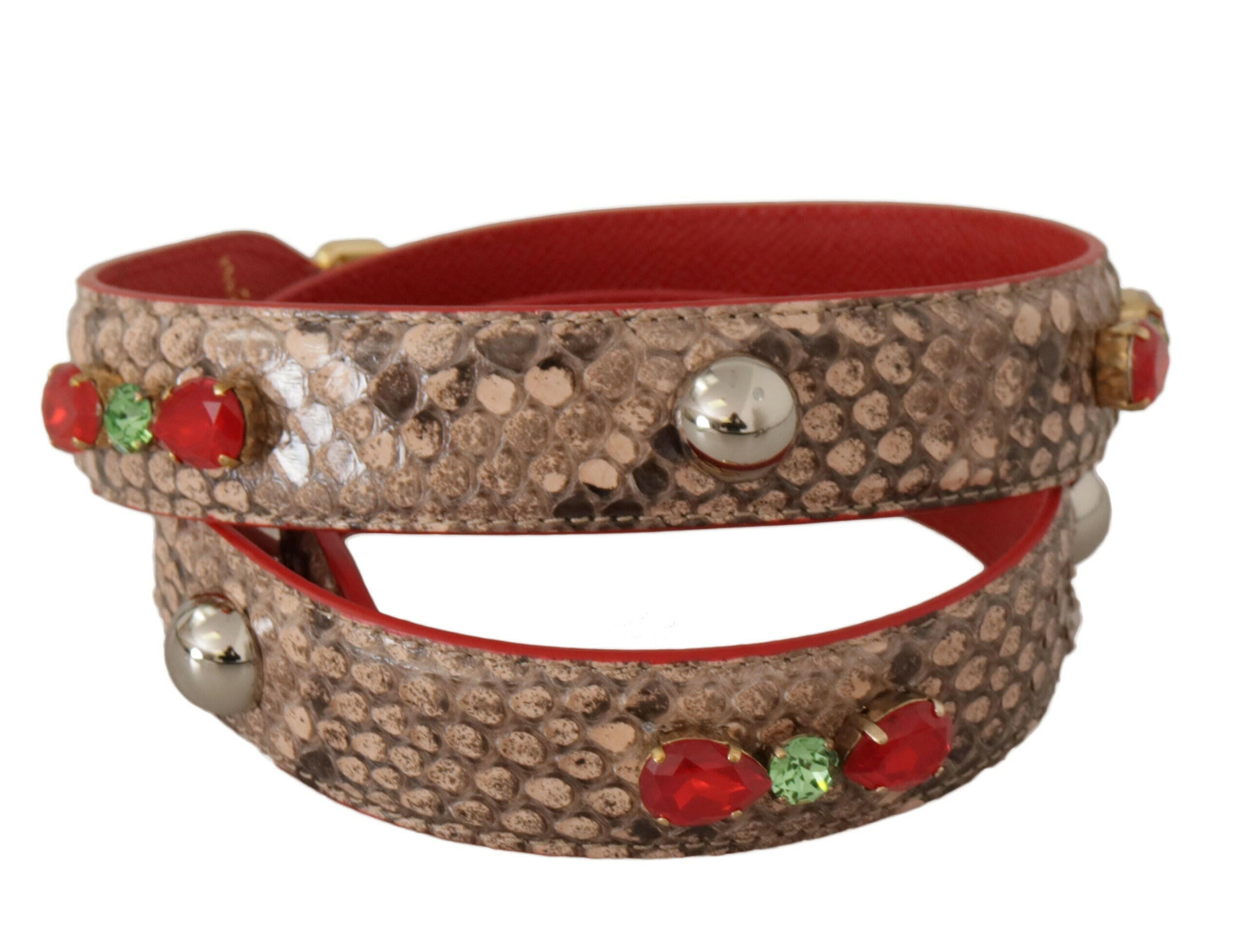 Dolce & Gabbana Brown Python Leather Crystals Shoulder Strap.