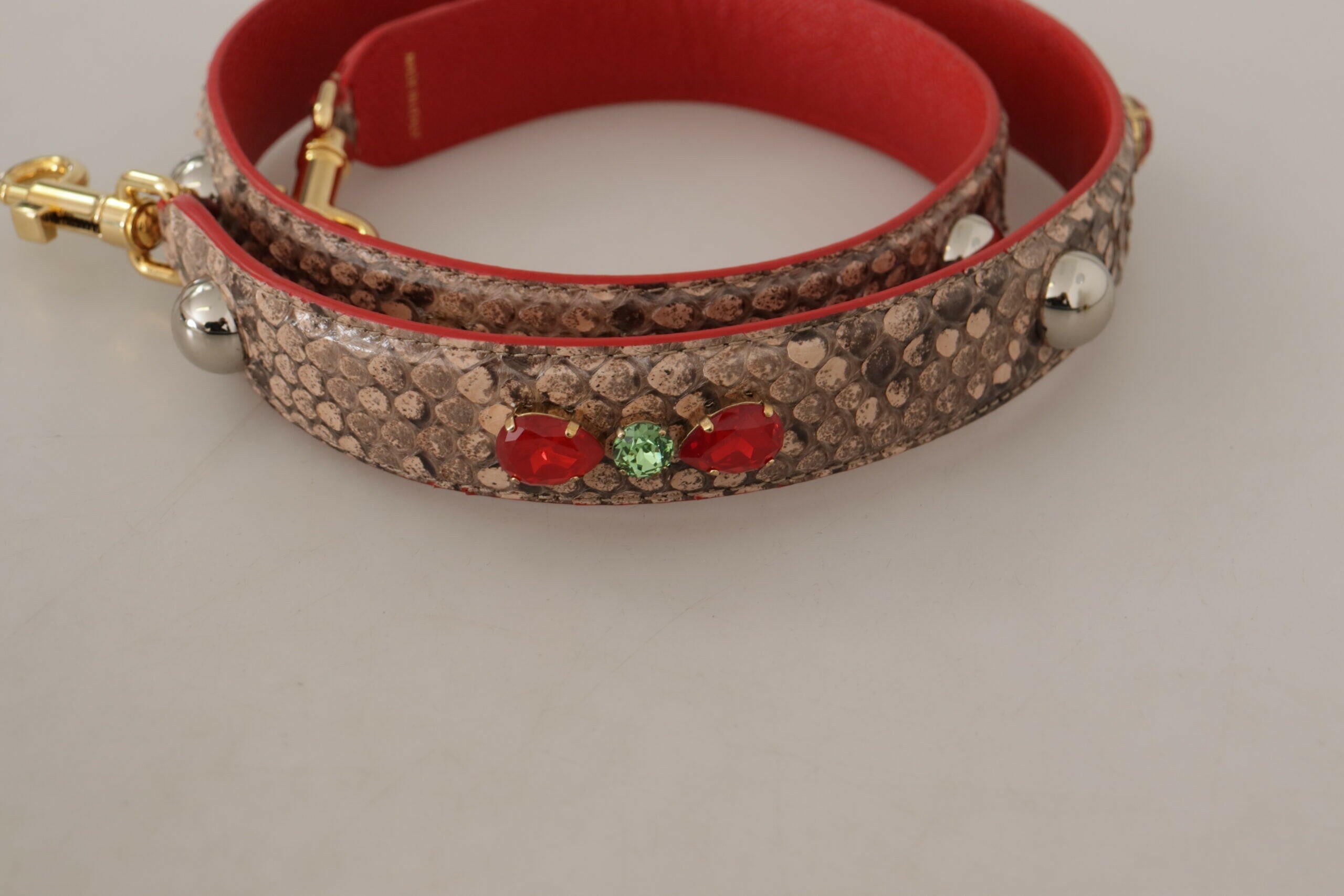 Dolce & Gabbana Brown Python Leather Crystals Shoulder Strap.