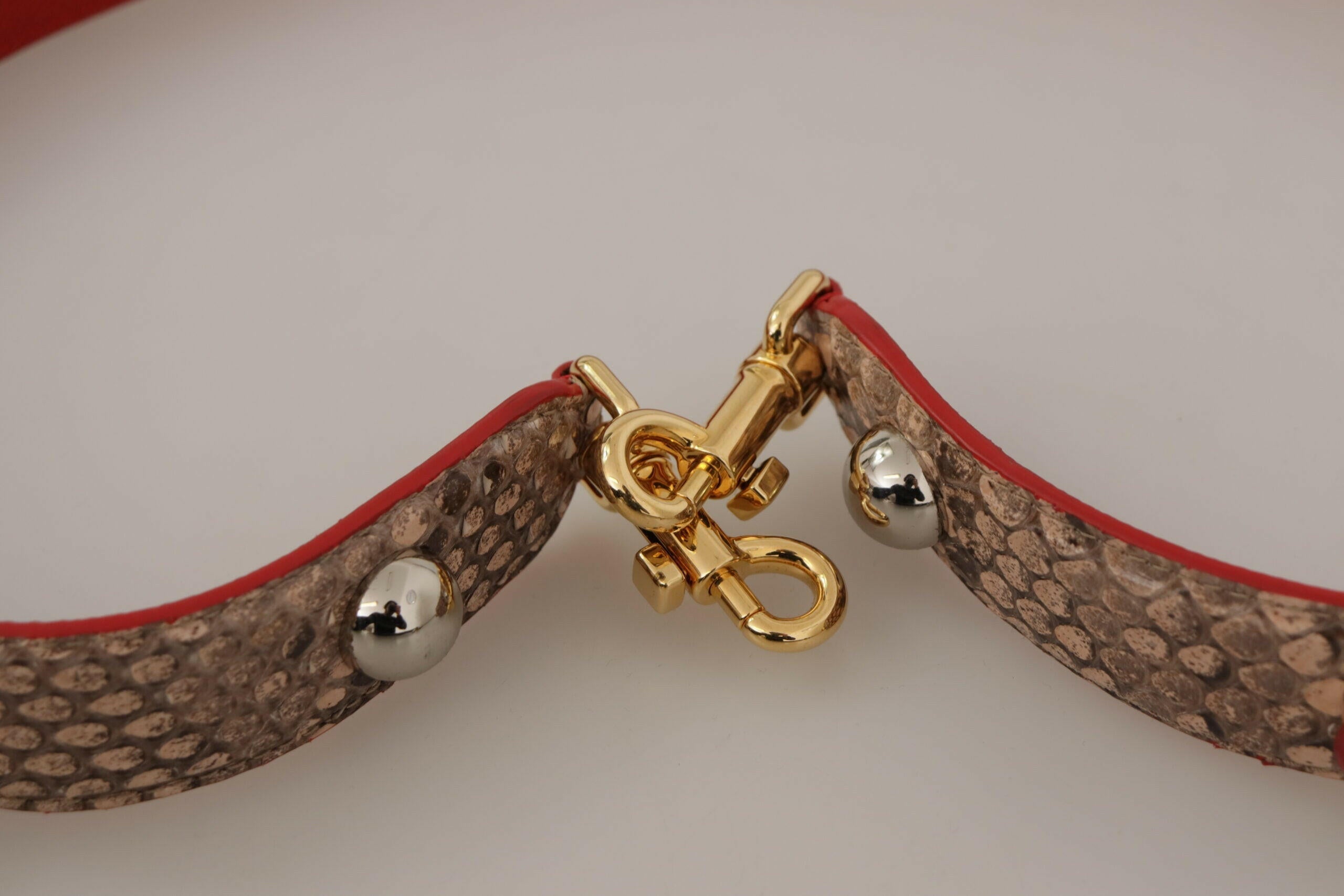 Dolce & Gabbana Brown Python Leather Crystals Shoulder Strap.