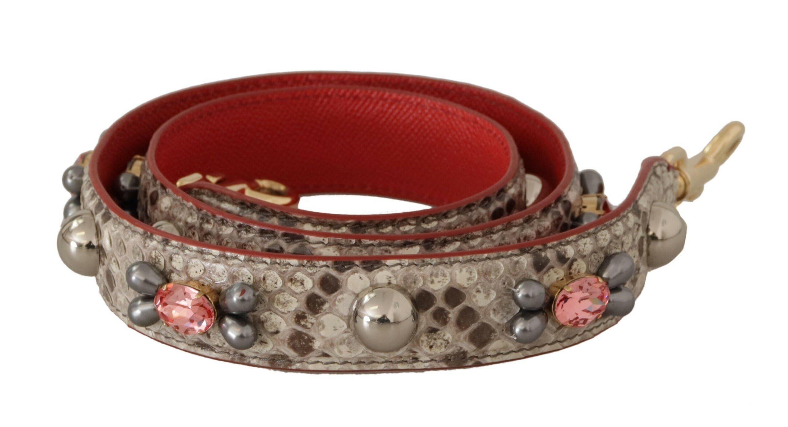 Dolce & Gabbana Beige Exotic Leather Studded Shoulder Strap.