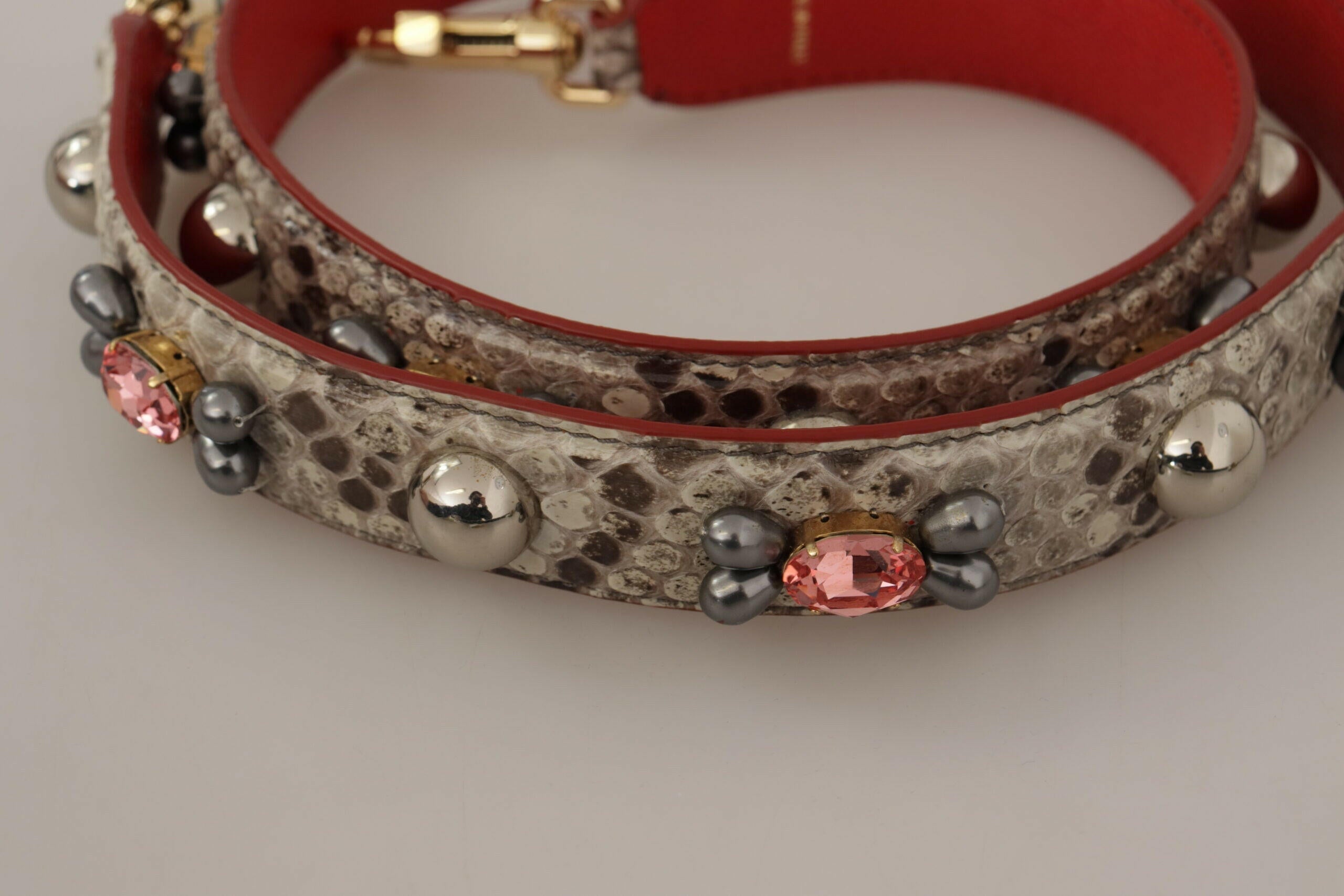 Dolce & Gabbana Beige Exotic Leather Studded Shoulder Strap.