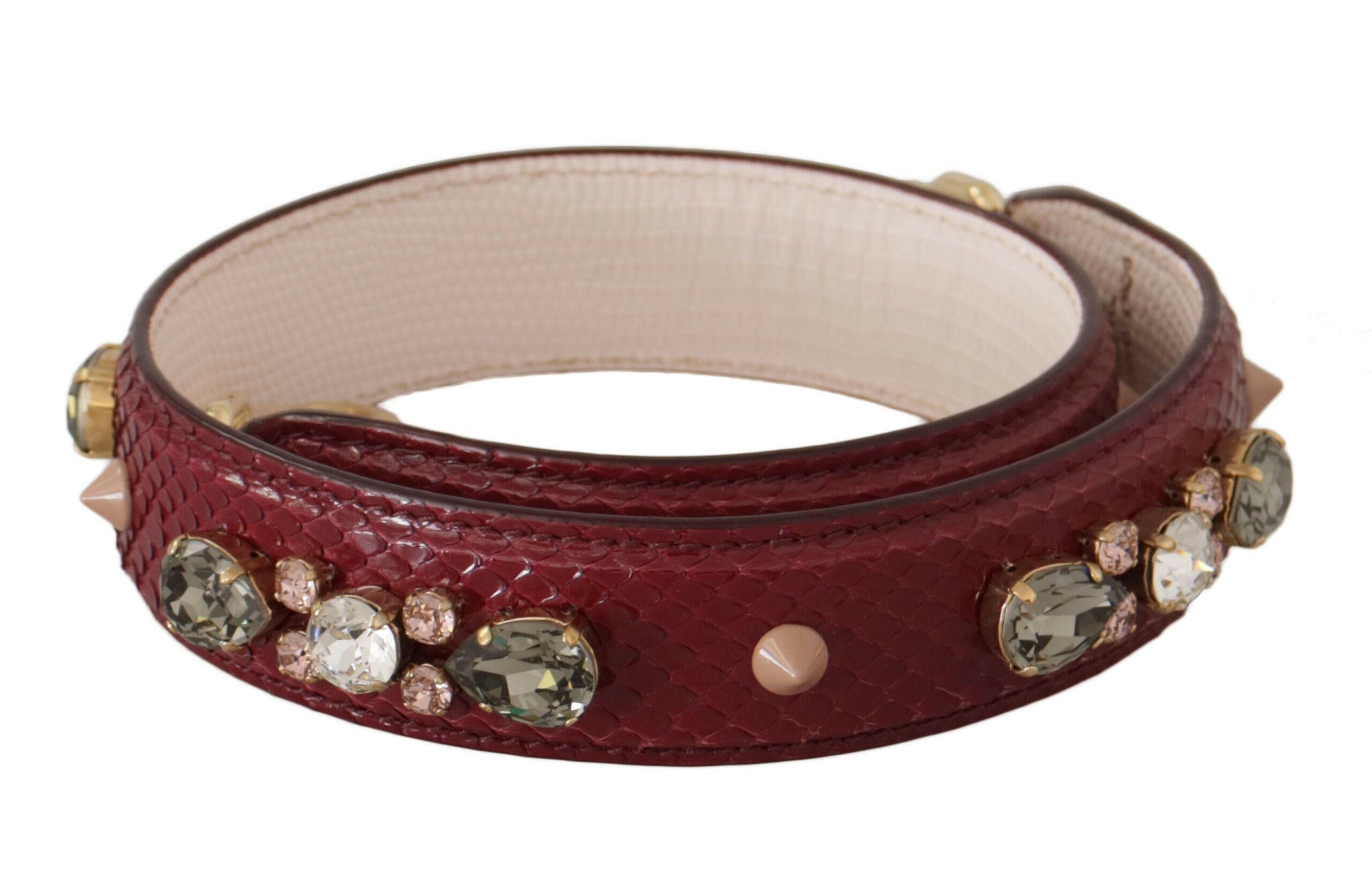 Dolce & Gabbana Bordeaux Leather Crystals Bag Shoulder Strap.