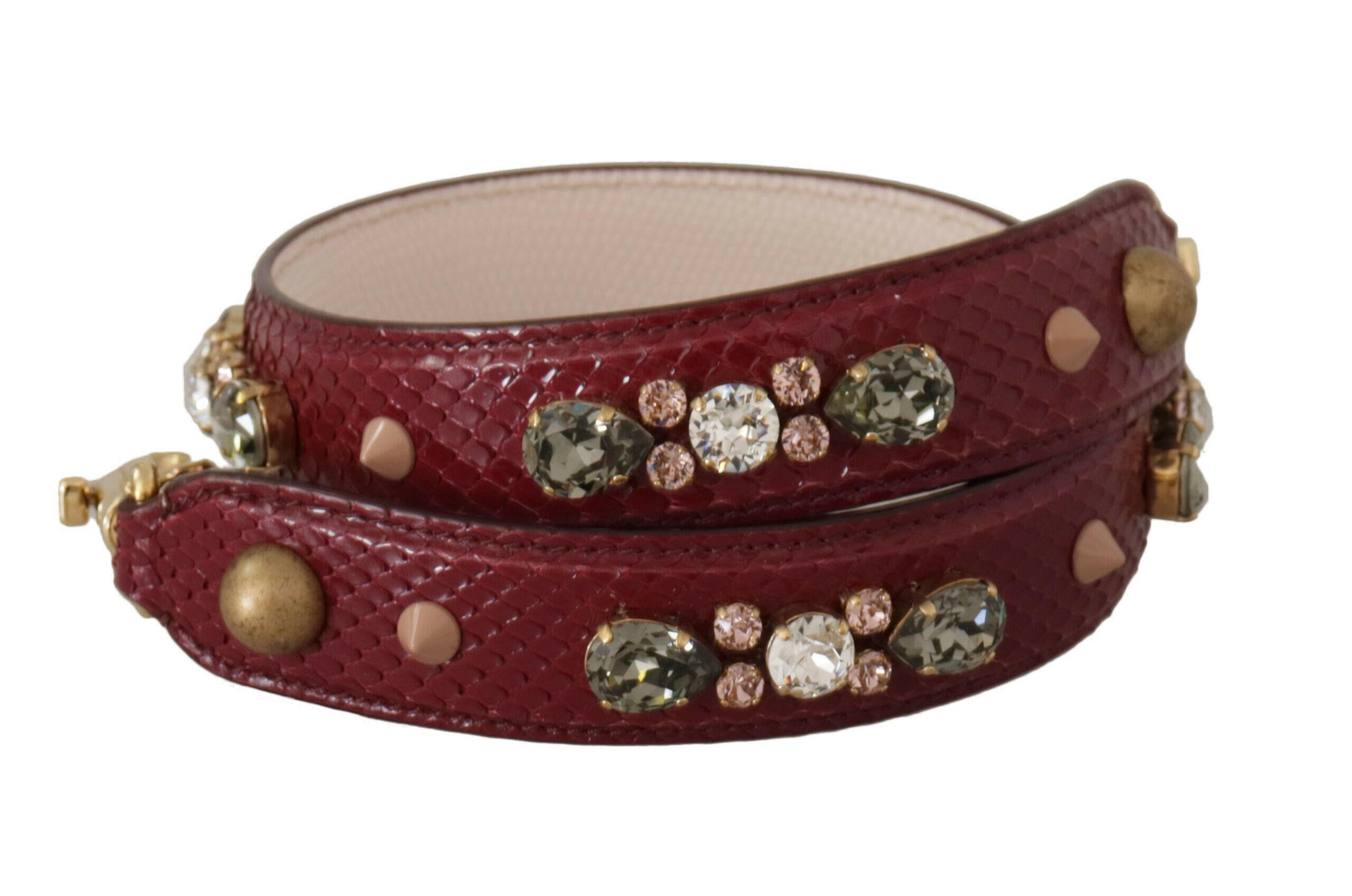 Dolce & Gabbana Bordeaux Leather Crystals Bag Shoulder Strap.