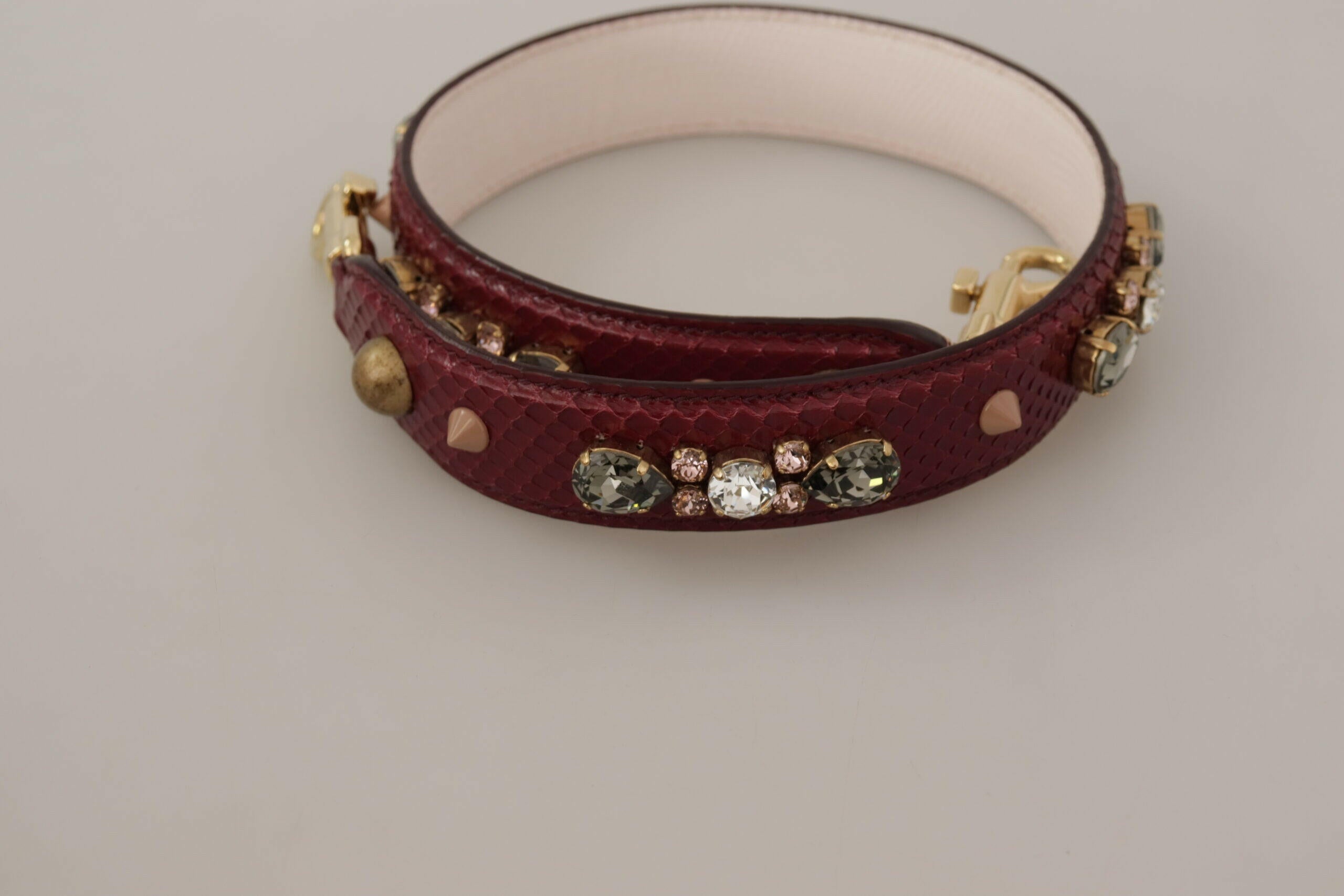 Dolce & Gabbana Bordeaux Leather Crystals Bag Shoulder Strap.