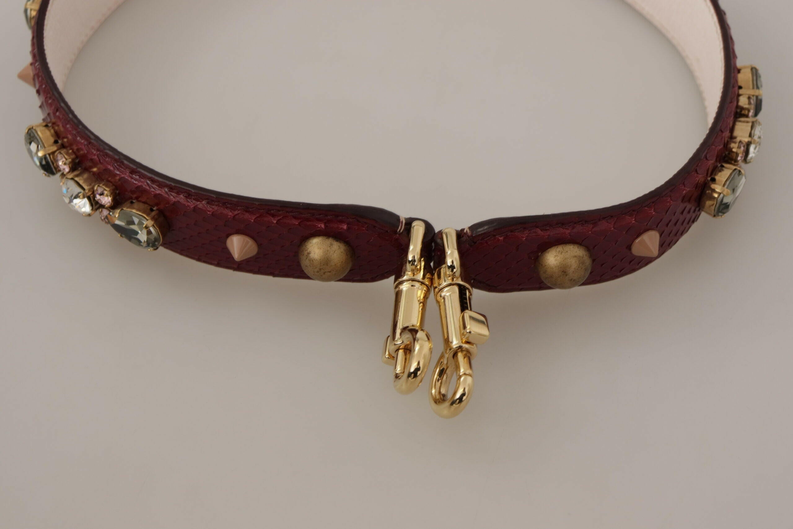 Dolce & Gabbana Bordeaux Leather Crystals Bag Shoulder Strap.