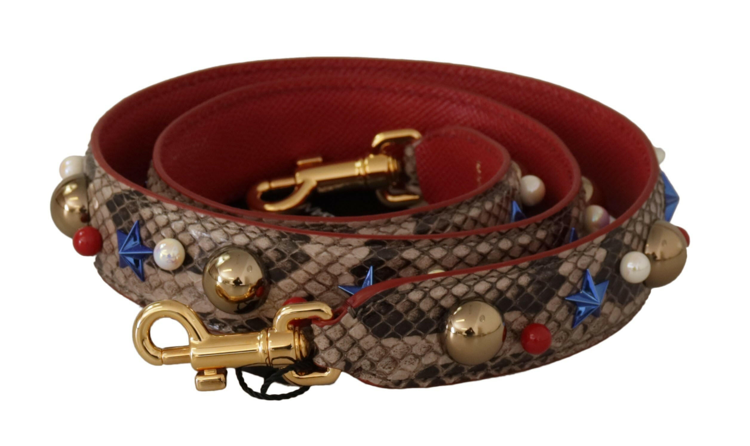 Dolce & Gabbana Brown Python Leather Studded Shoulder Strap.