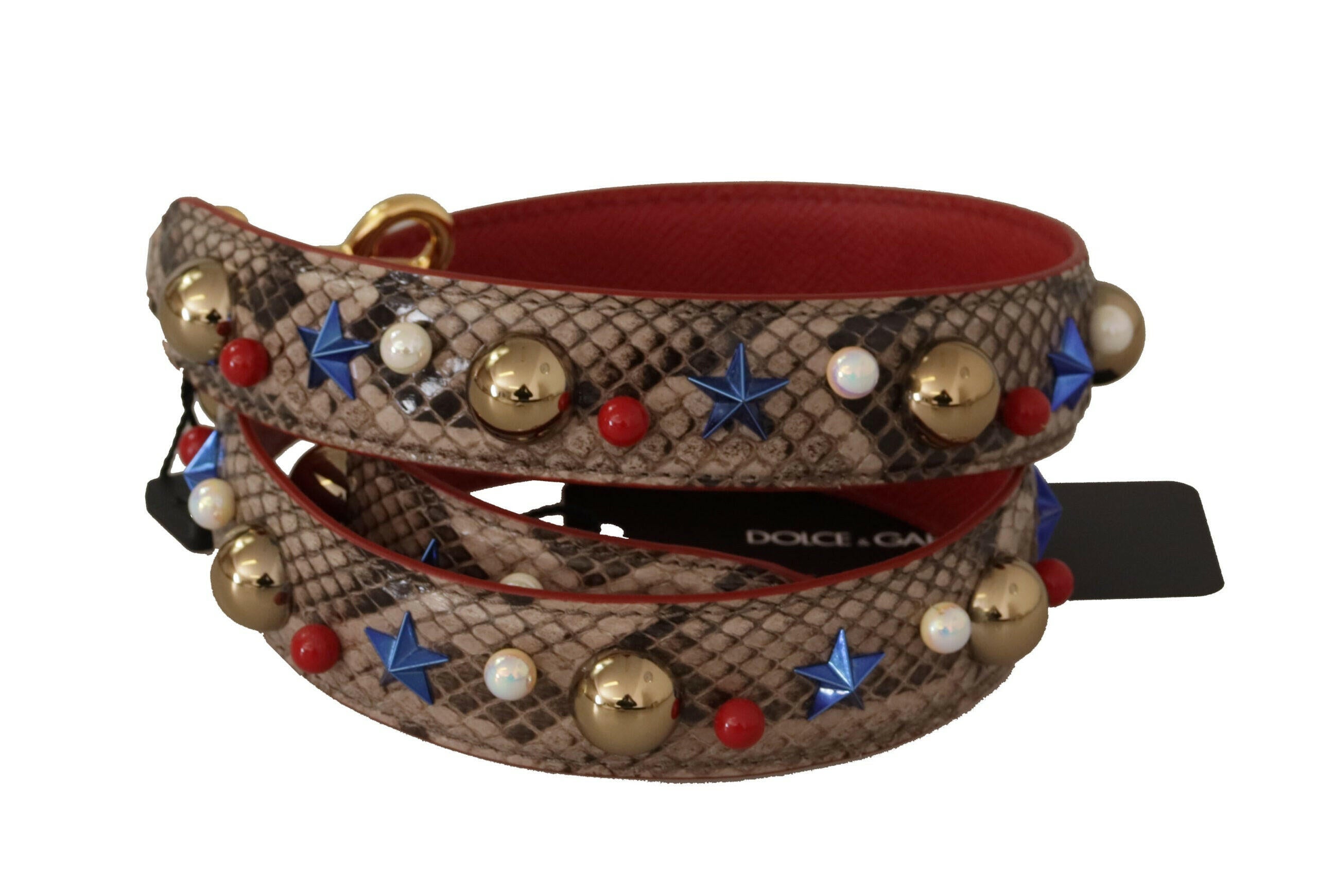 Dolce & Gabbana Brown Python Leather Studded Shoulder Strap.