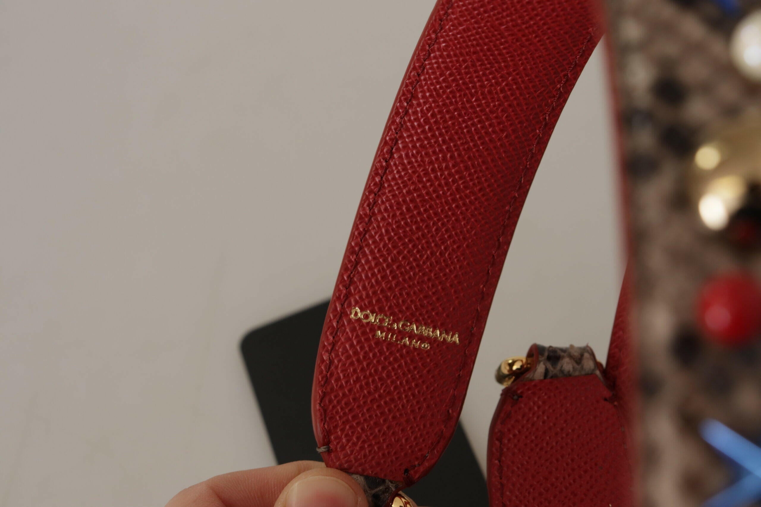 Dolce & Gabbana Brown Python Leather Studded Shoulder Strap.