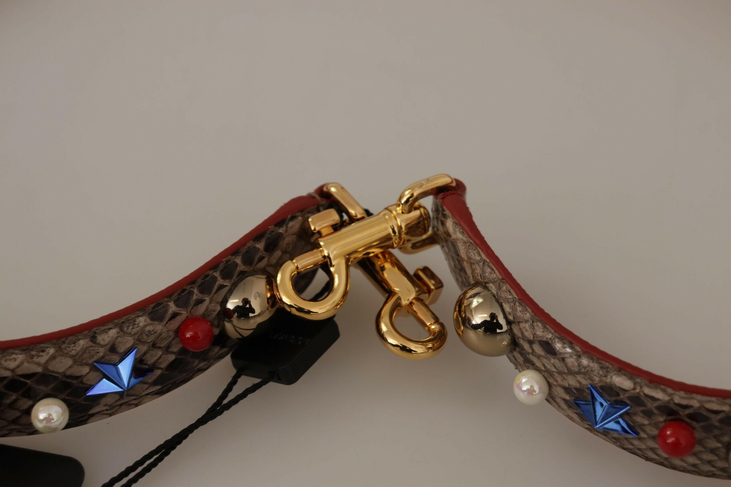 Dolce & Gabbana Brown Python Leather Studded Shoulder Strap.