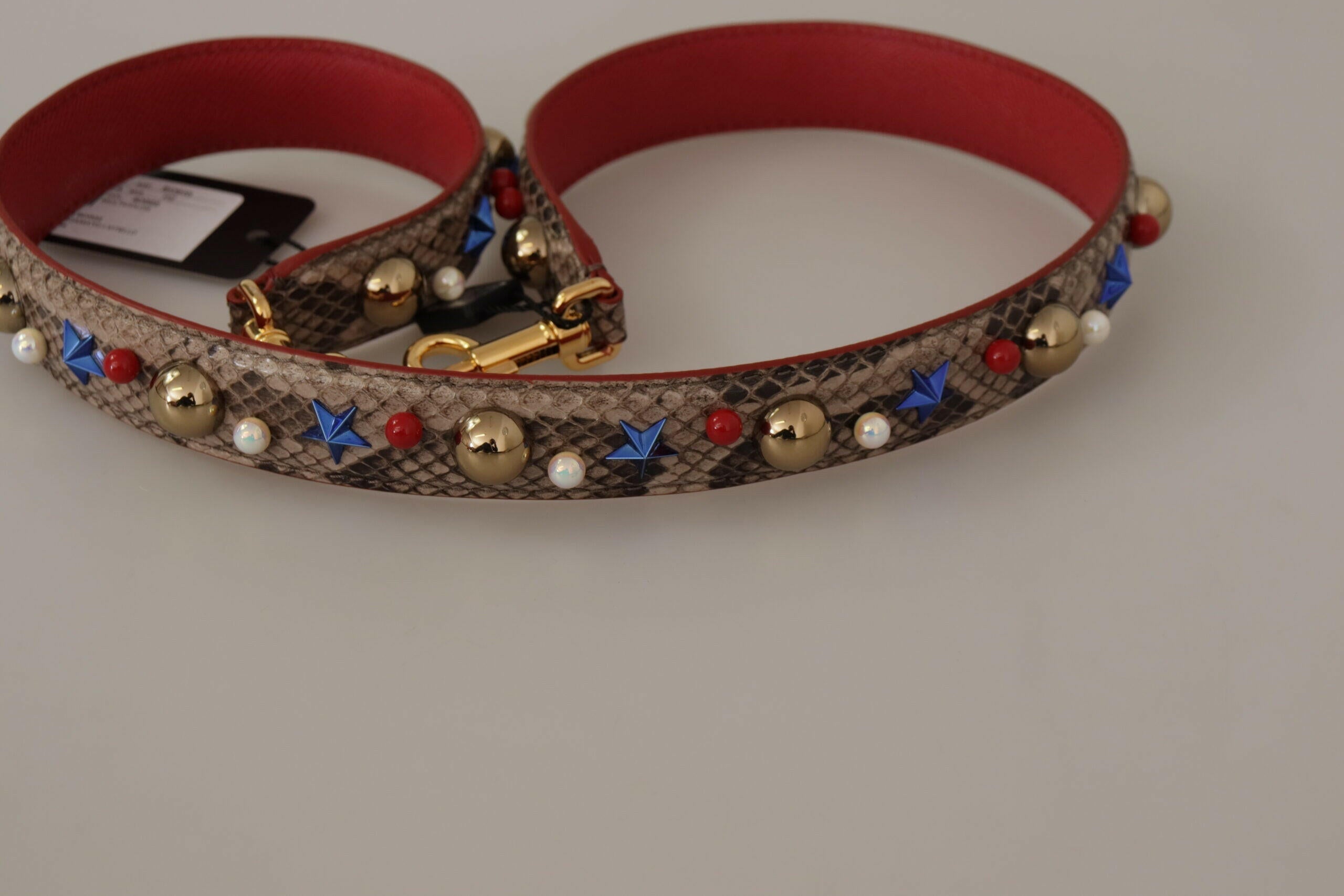 Dolce & Gabbana Brown Python Leather Studded Shoulder Strap.