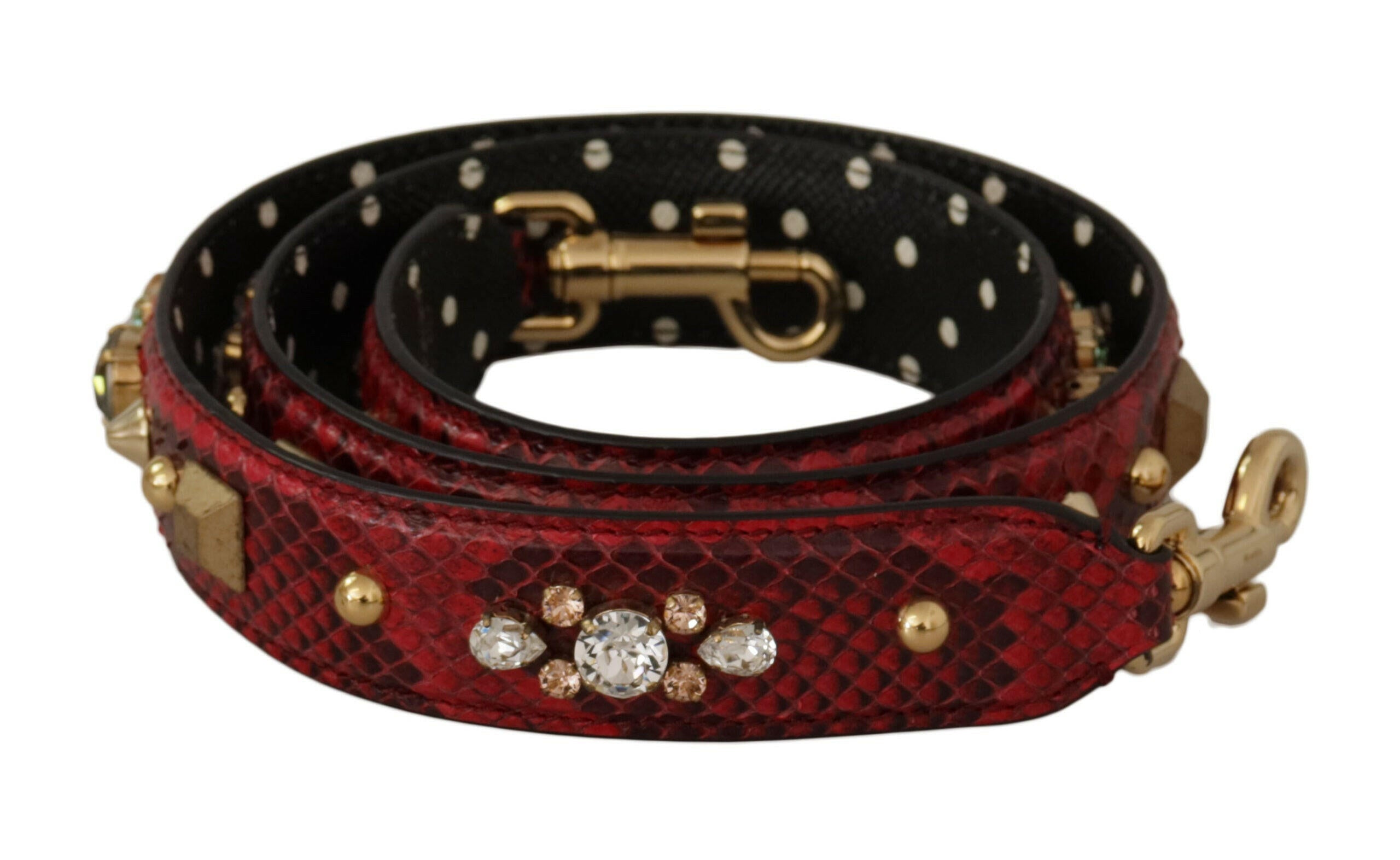 Dolce & Gabbana Red Python Leather Crystals Reversible Shoulder Strap.