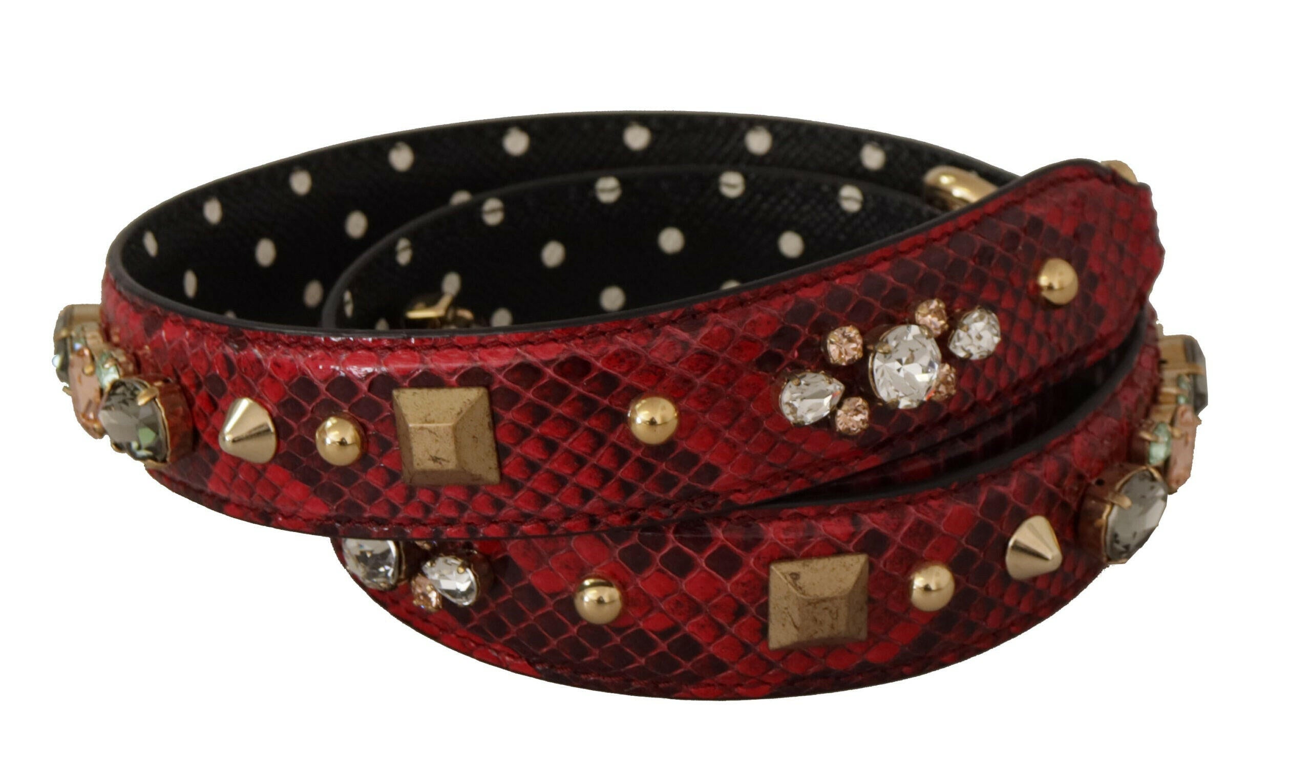 Dolce & Gabbana Red Python Leather Crystals Reversible Shoulder Strap.