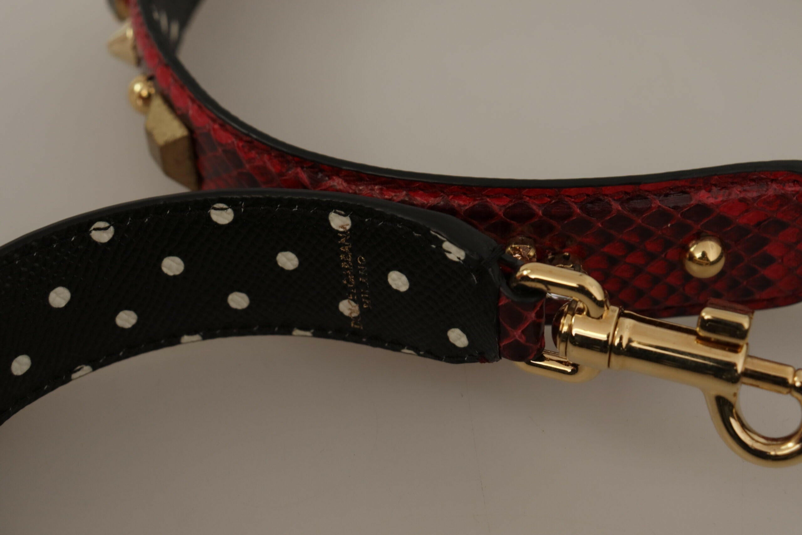 Dolce & Gabbana Red Python Leather Crystals Reversible Shoulder Strap.