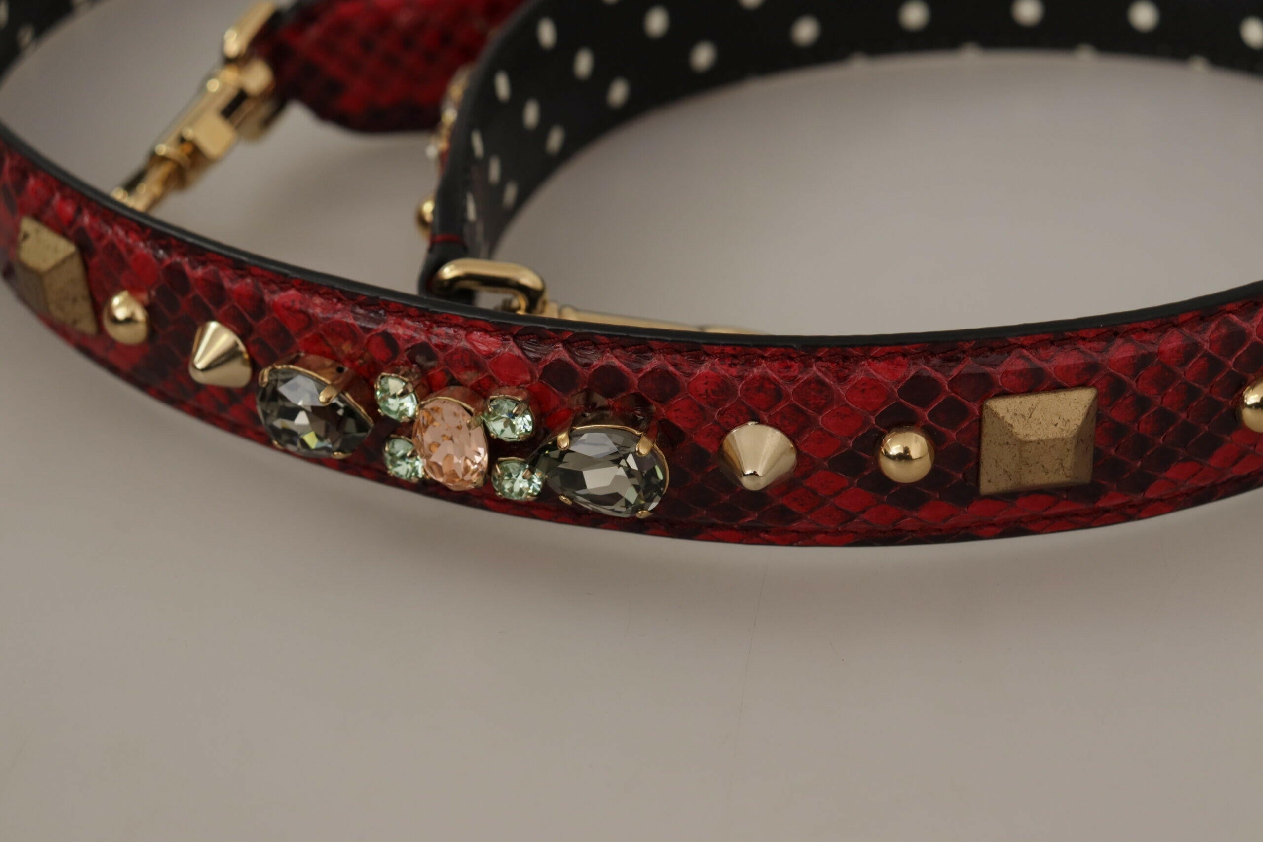 Dolce & Gabbana Red Python Leather Crystals Reversible Shoulder Strap.