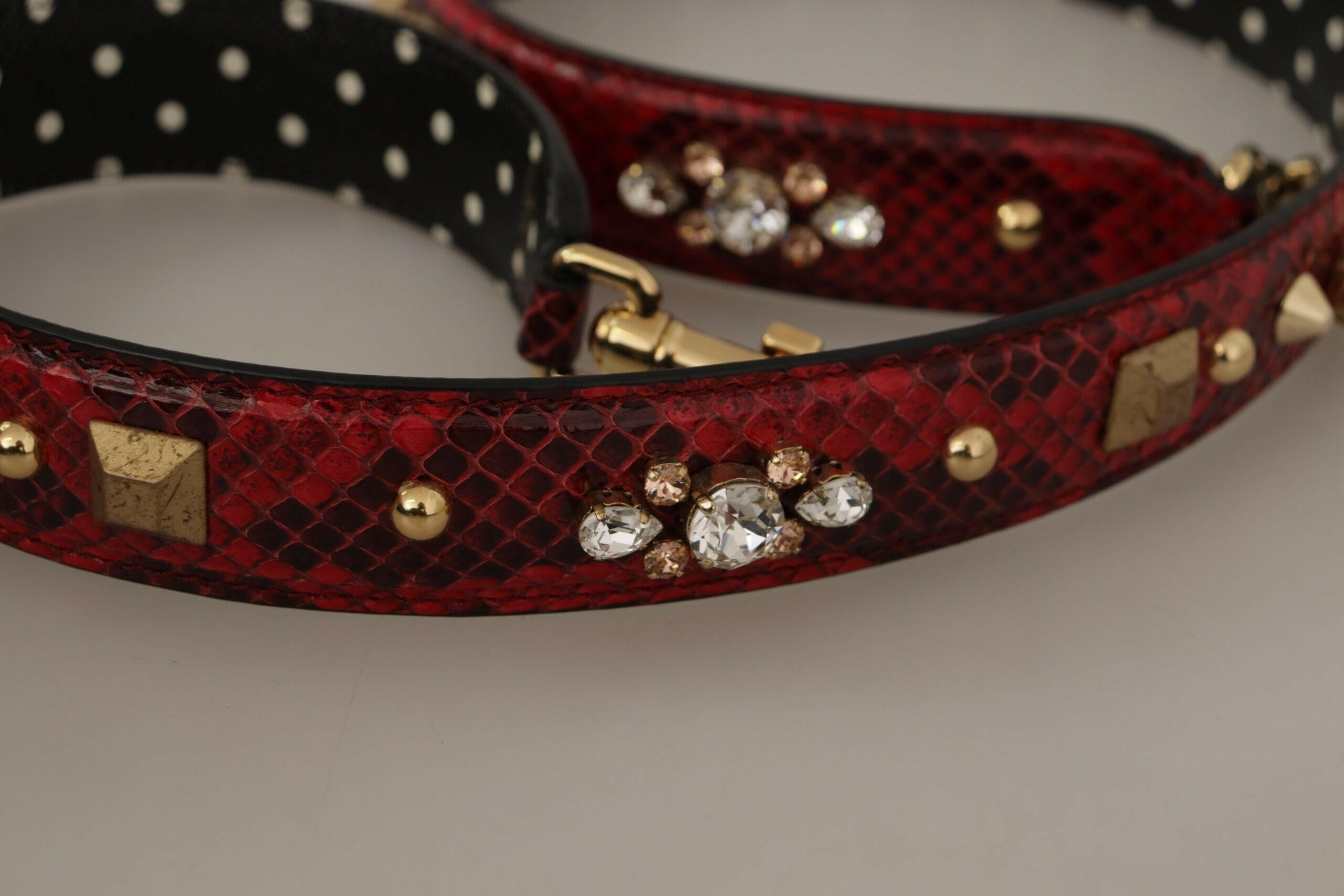 Dolce & Gabbana Red Python Leather Crystals Reversible Shoulder Strap.