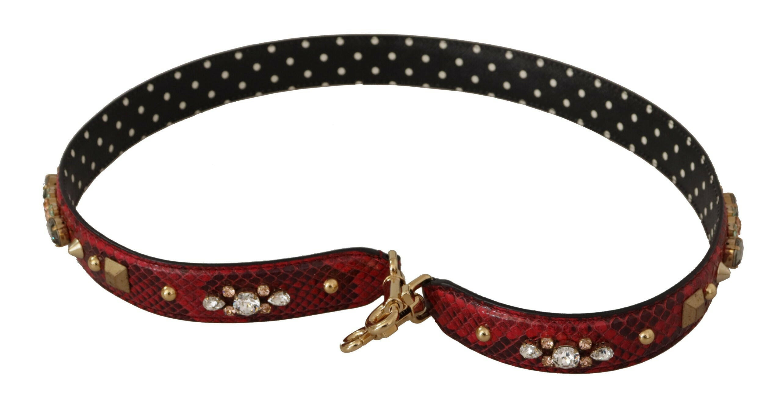 Dolce & Gabbana Red Python Leather Crystals Reversible Shoulder Strap.
