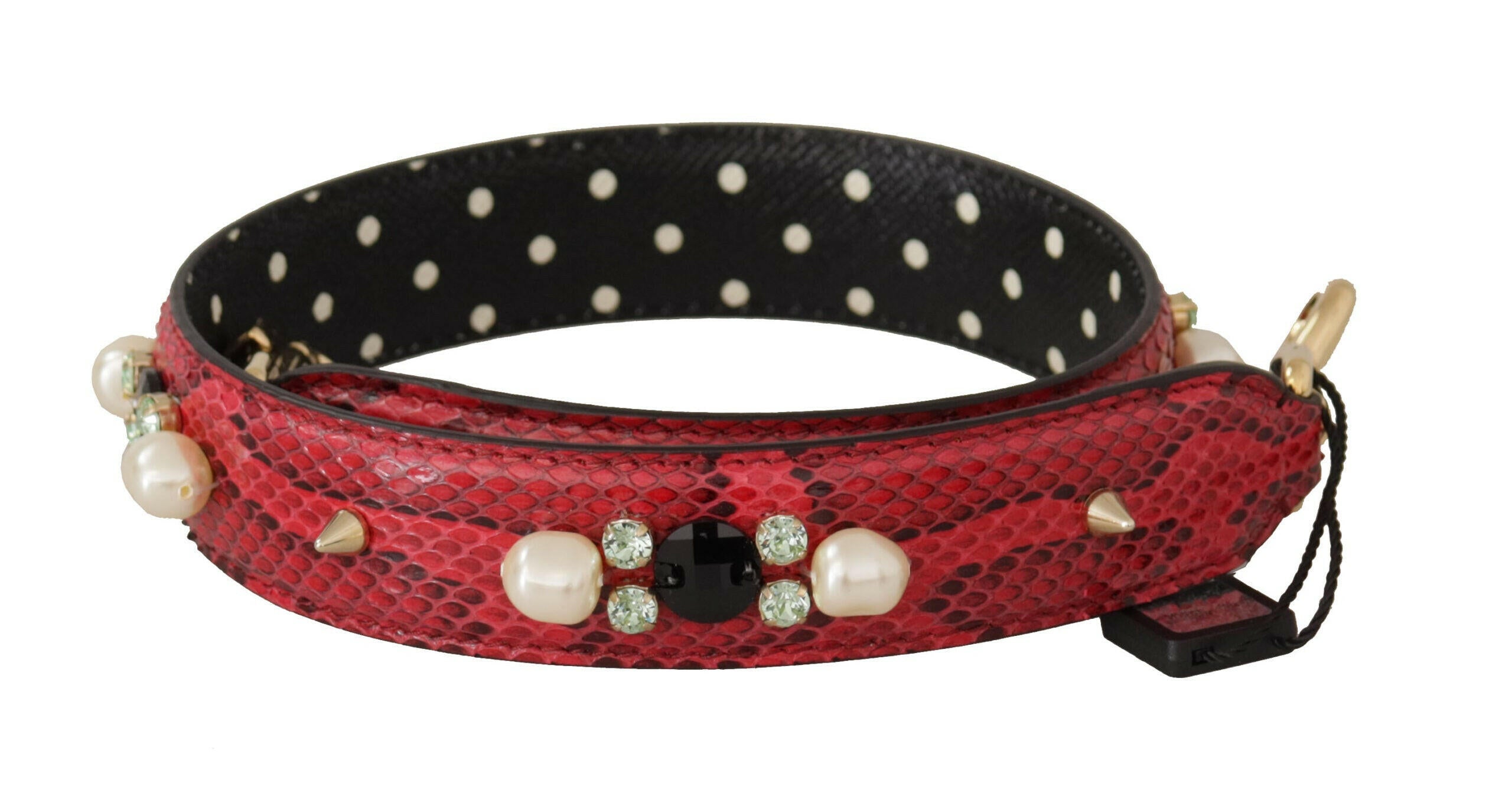 Dolce & Gabbana Red Python Leather Crystals Reversible Shoulder Strap.