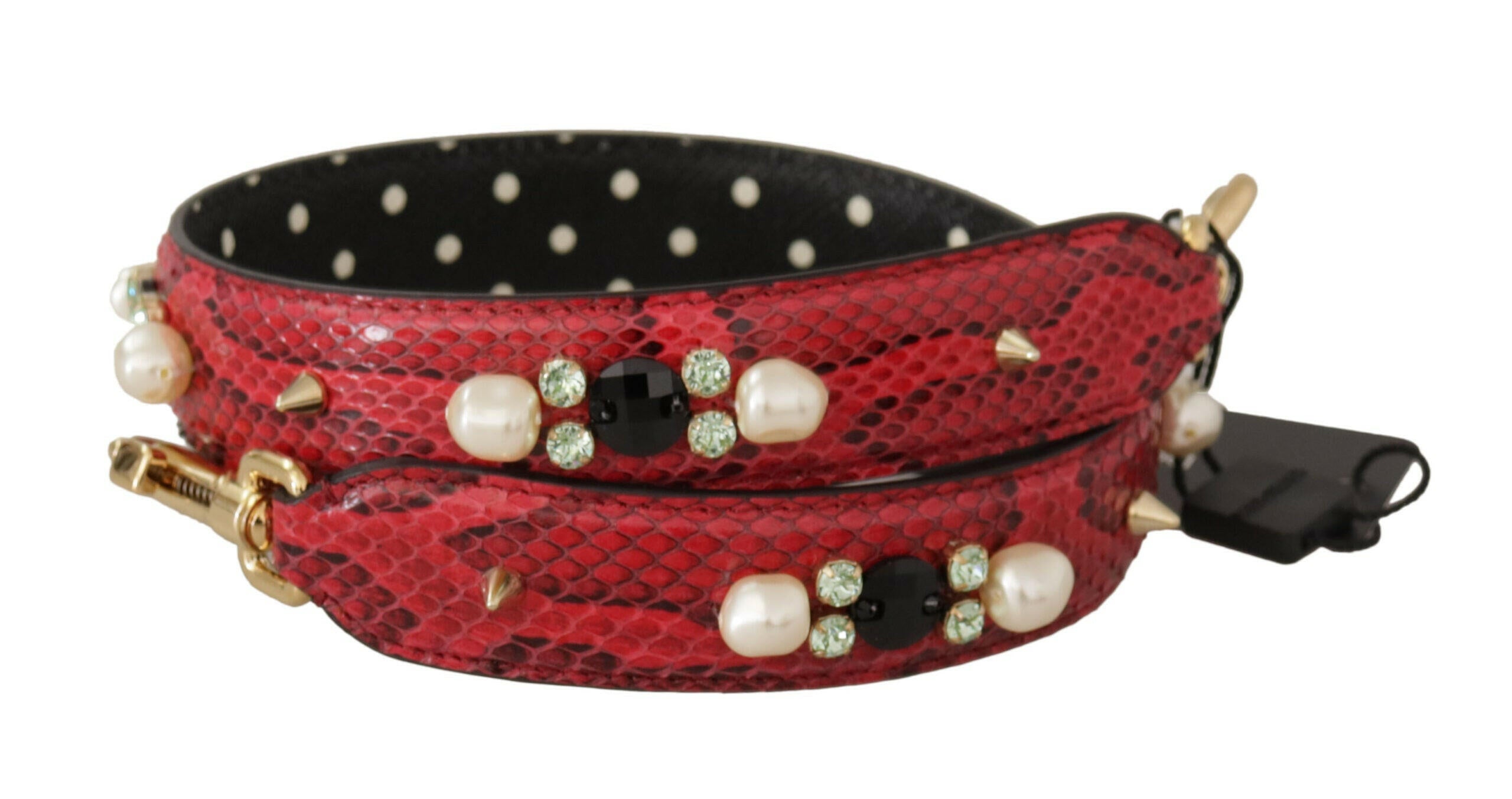 Dolce & Gabbana Red Python Leather Crystals Reversible Shoulder Strap.