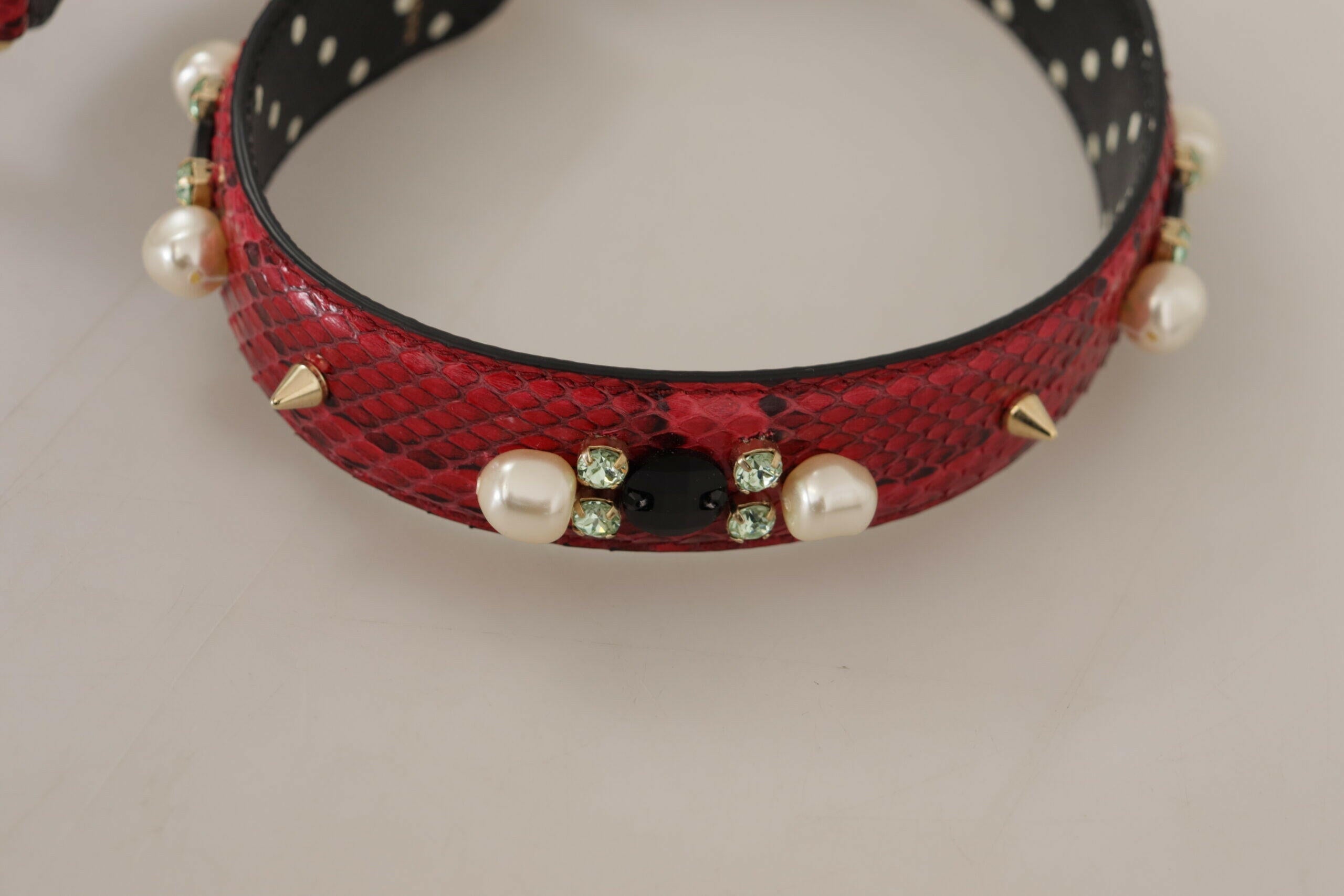 Dolce & Gabbana Red Python Leather Crystals Reversible Shoulder Strap.