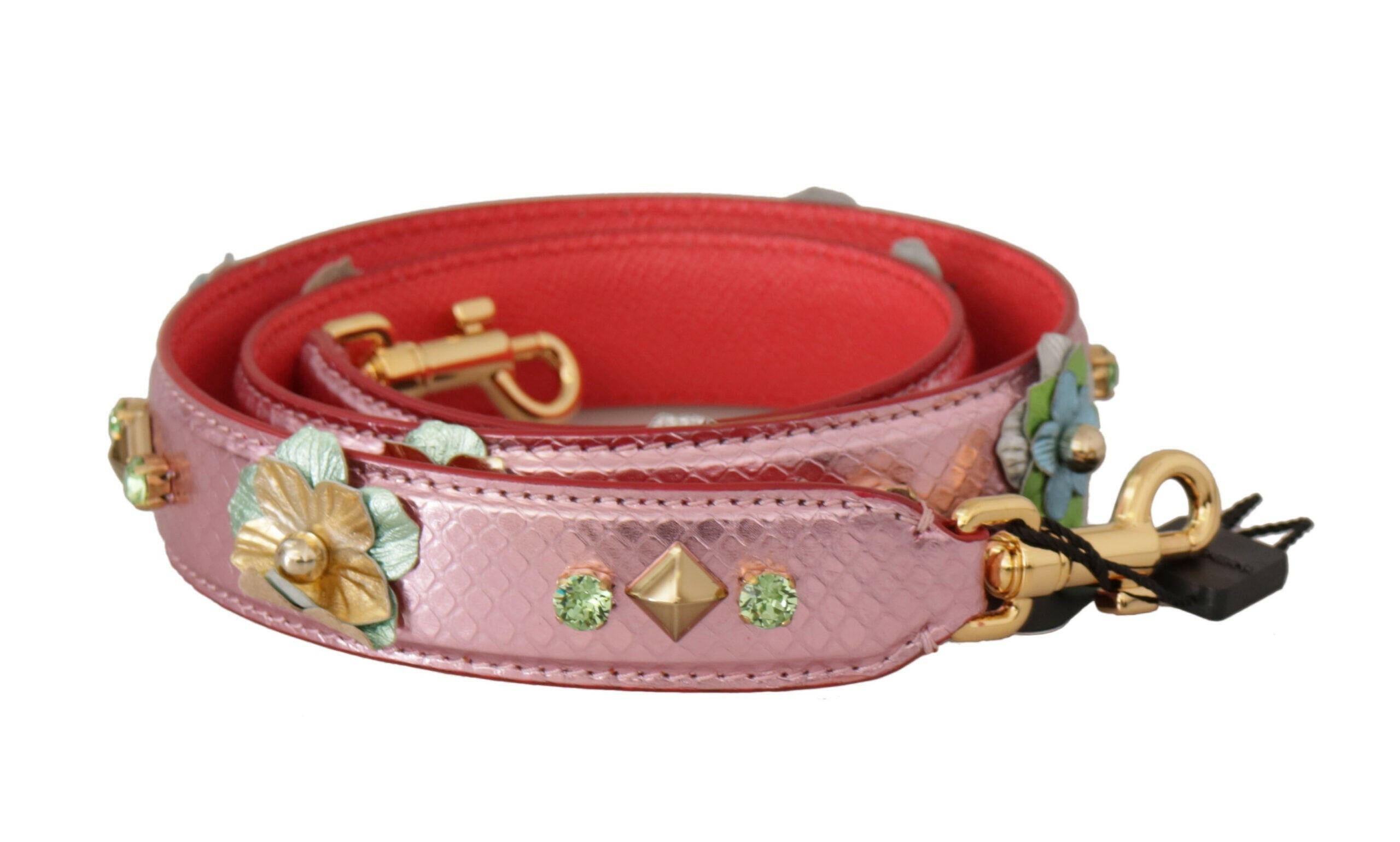 Dolce & Gabbana Metallic Pink Leather Studded Shoulder Strap.