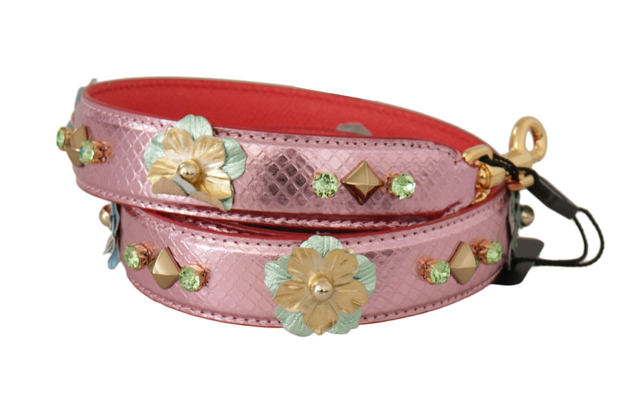Dolce & Gabbana Metallic Pink Leather Studded Shoulder Strap.