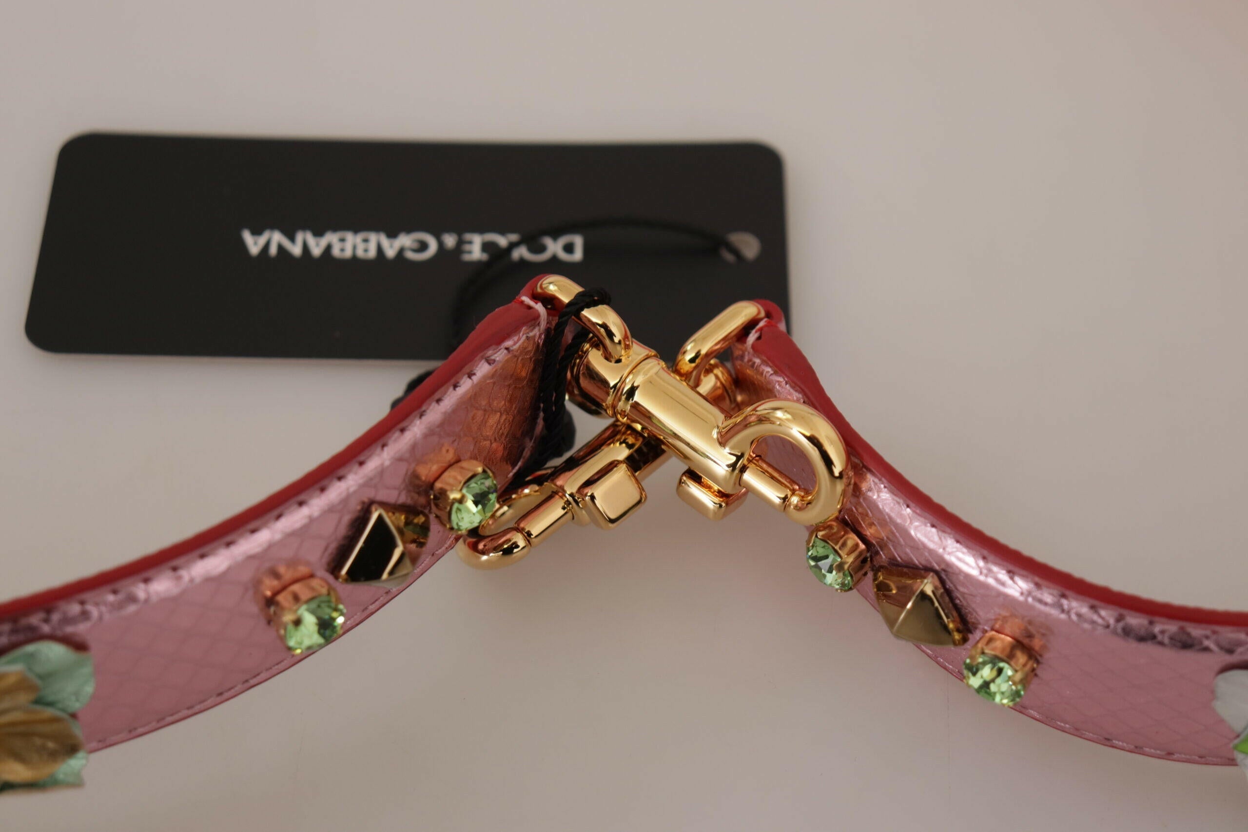 Dolce & Gabbana Metallic Pink Leather Studded Shoulder Strap.