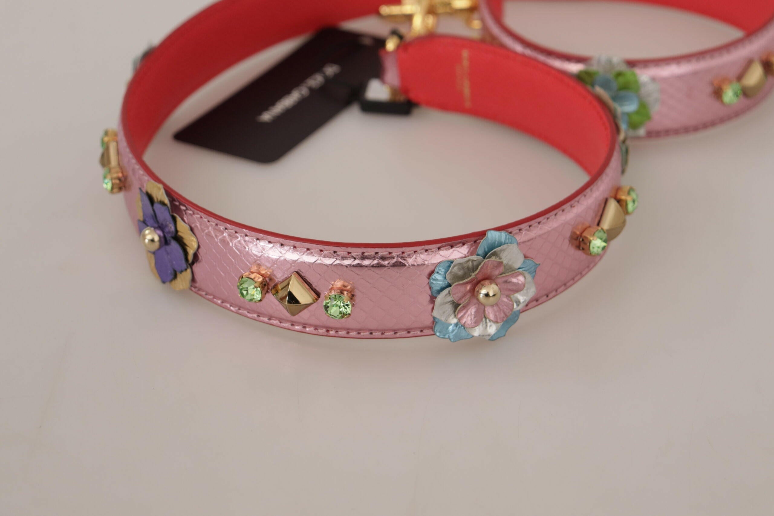 Dolce & Gabbana Metallic Pink Leather Studded Shoulder Strap.