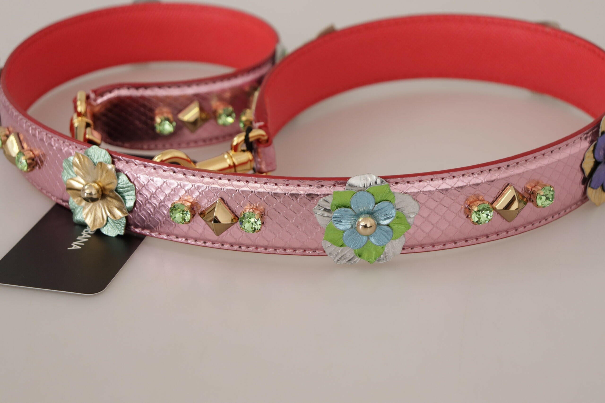 Dolce & Gabbana Metallic Pink Leather Studded Shoulder Strap.
