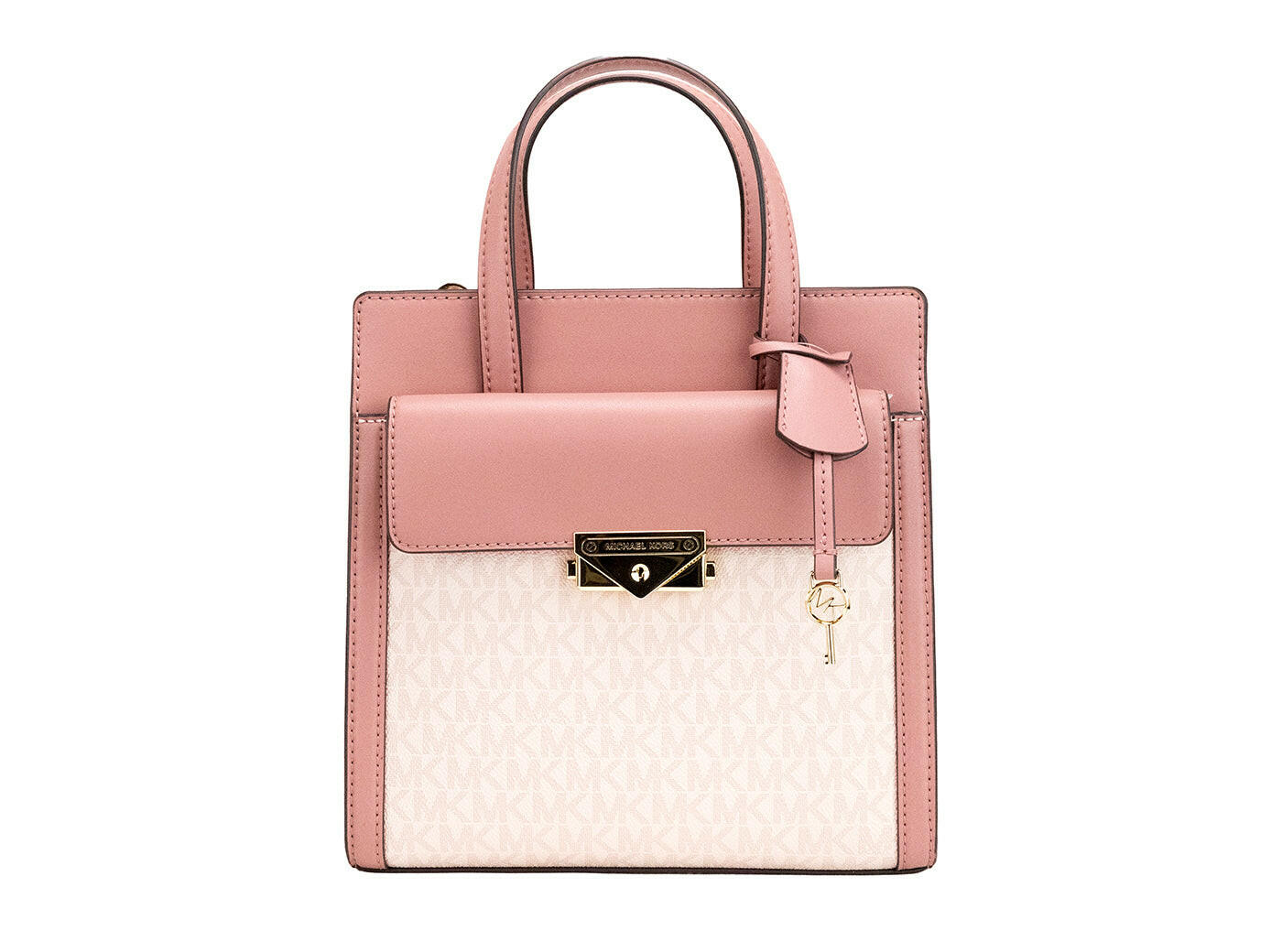 Michael Kors Cece Small Pink PVC North South Flap Tote Crossbody Bag Purse.