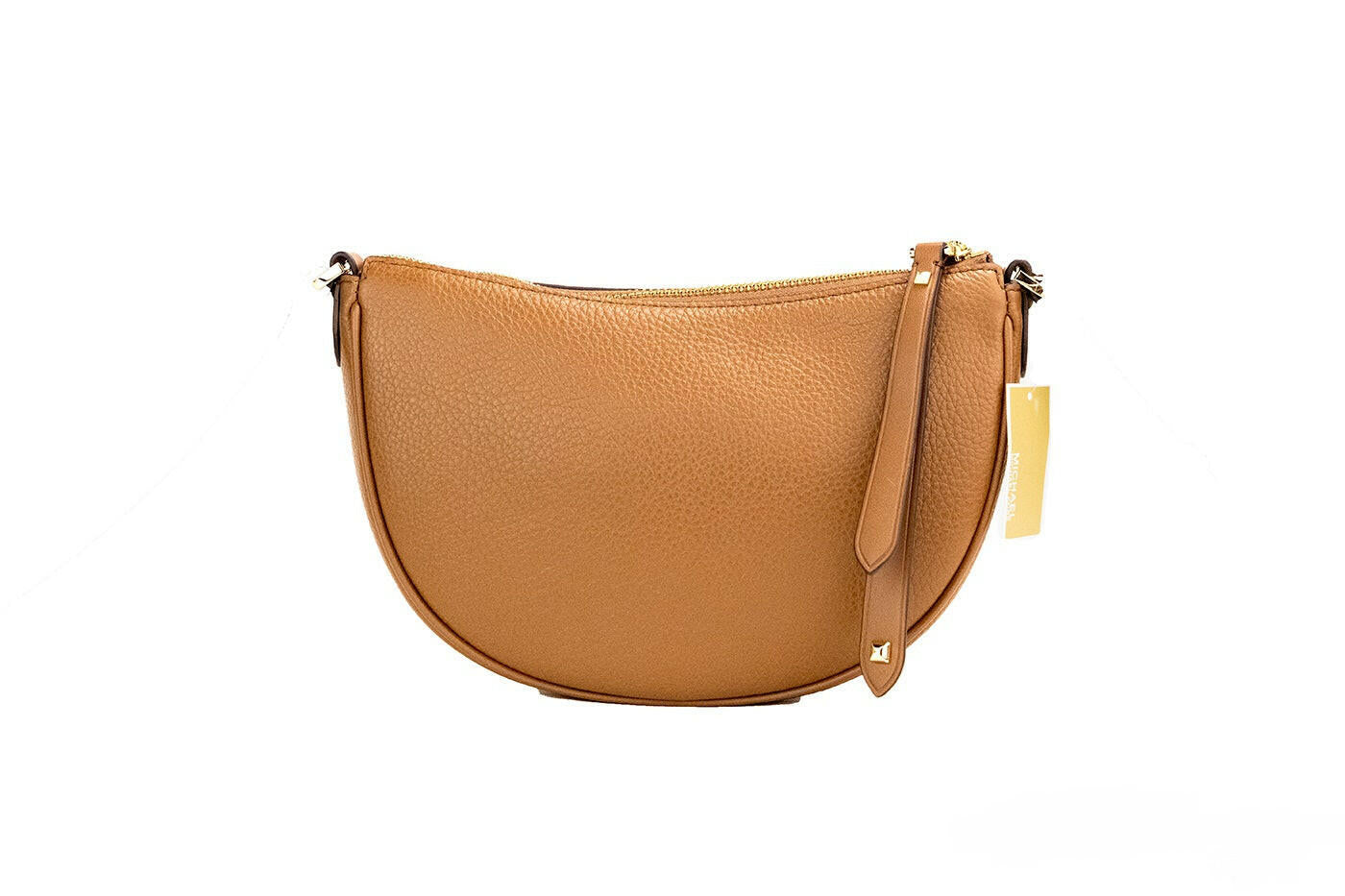 Michael Kors Dover Small Luggage Pebbled Leather Half Moon Crossbody Bag Purse.