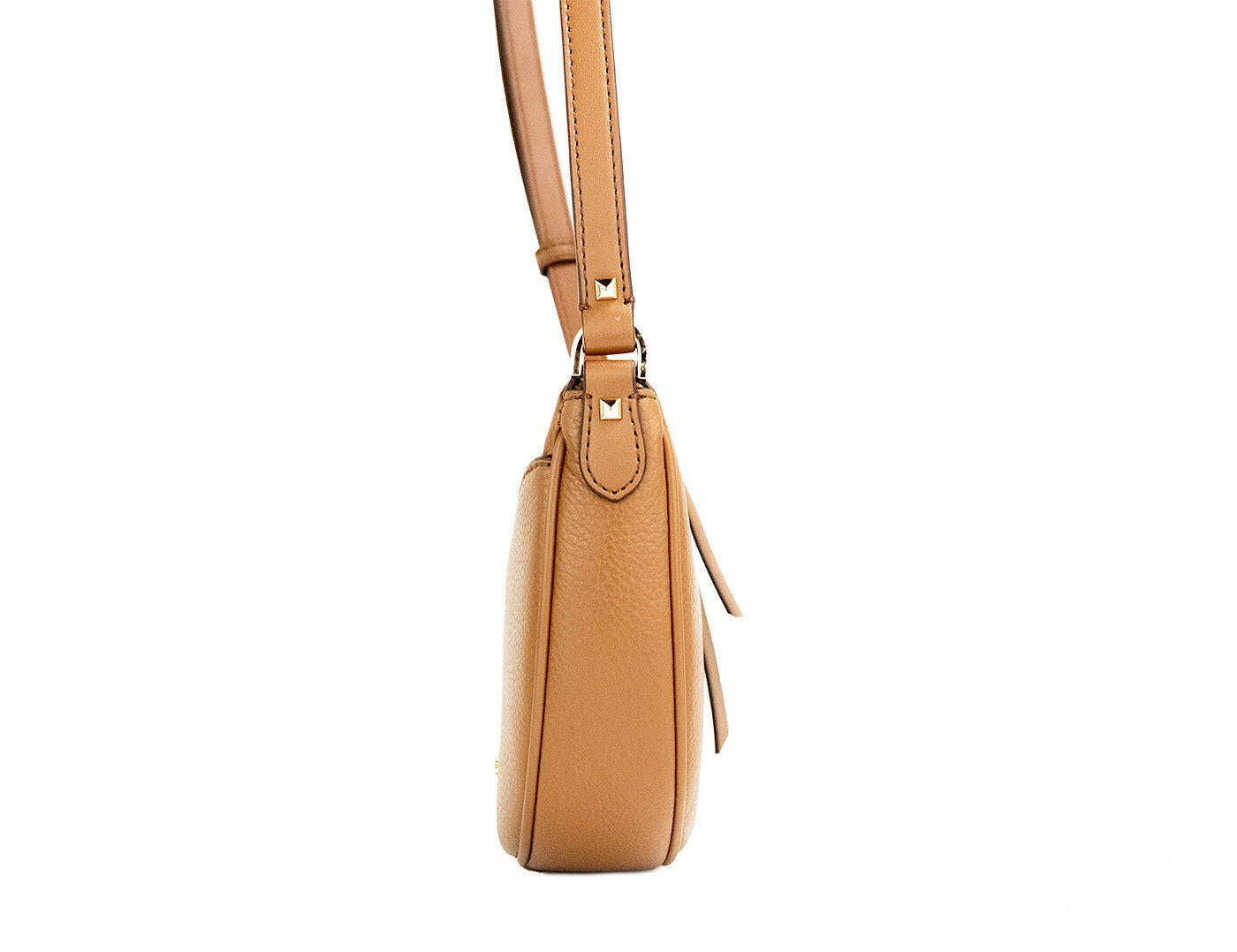 Michael Kors Dover Small Luggage Pebbled Leather Half Moon Crossbody Bag Purse.