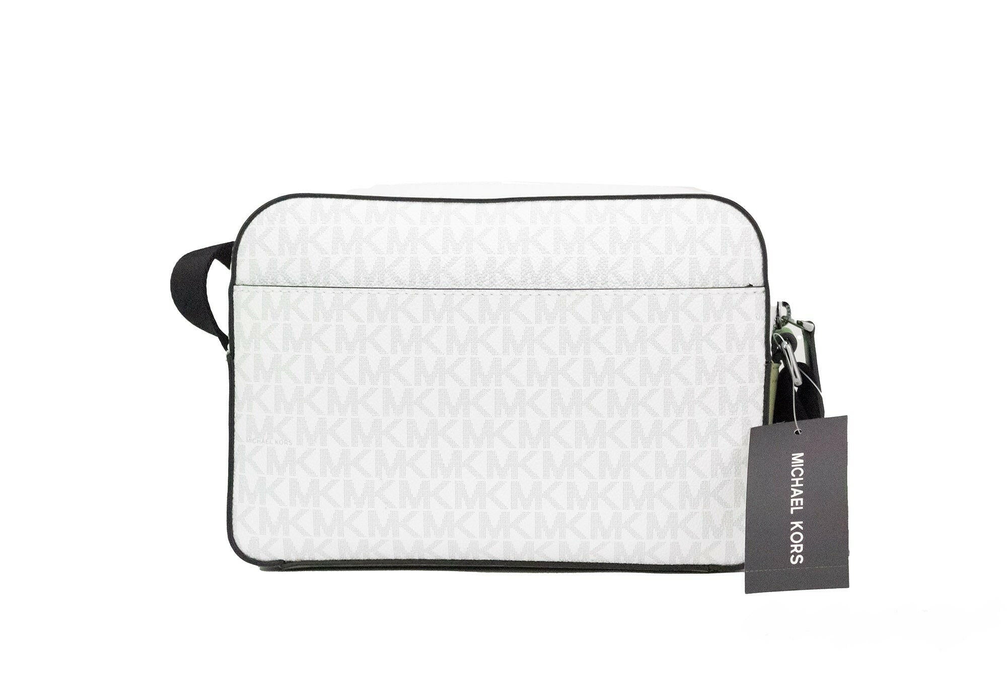 Michael Kors Cooper Small Bright White Palm Signature PVC Utility Crossbody Bag.