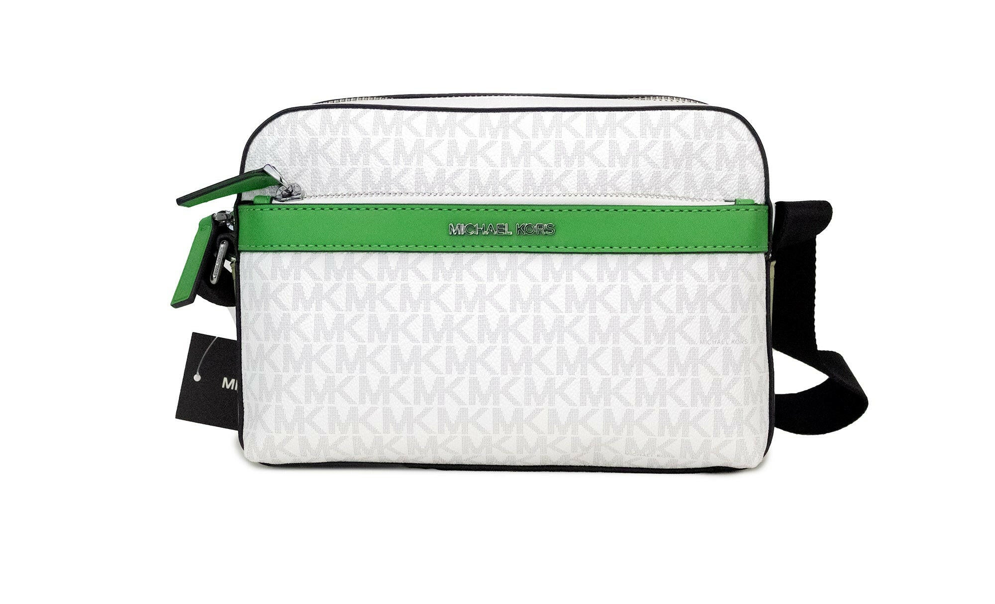 Michael Kors Cooper Small Bright White Palm Signature PVC Utility Crossbody Bag.