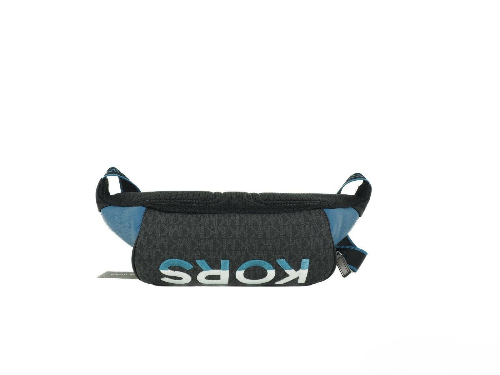 Michael Kors Cooper Large Blue Multi Leather Embroidered Logo Utility Belt Bag.