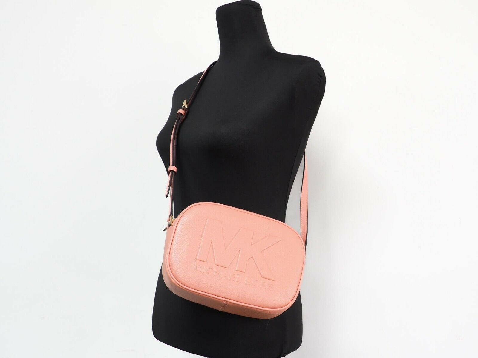Michael Kors Jet Set Travel Medium Sherbert Leather Oval Camera Crossbody Bag.