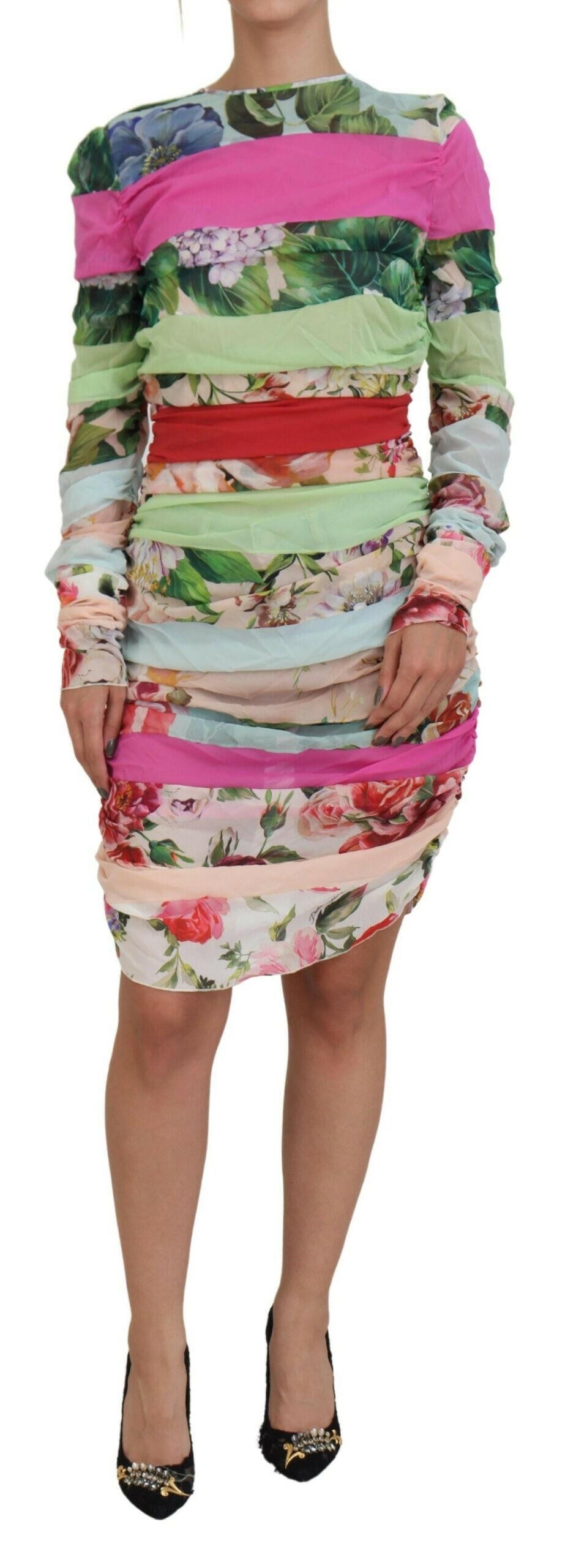 Dolce & Gabbana Multicolor Silk Floral Bodycon Sheath Dress.