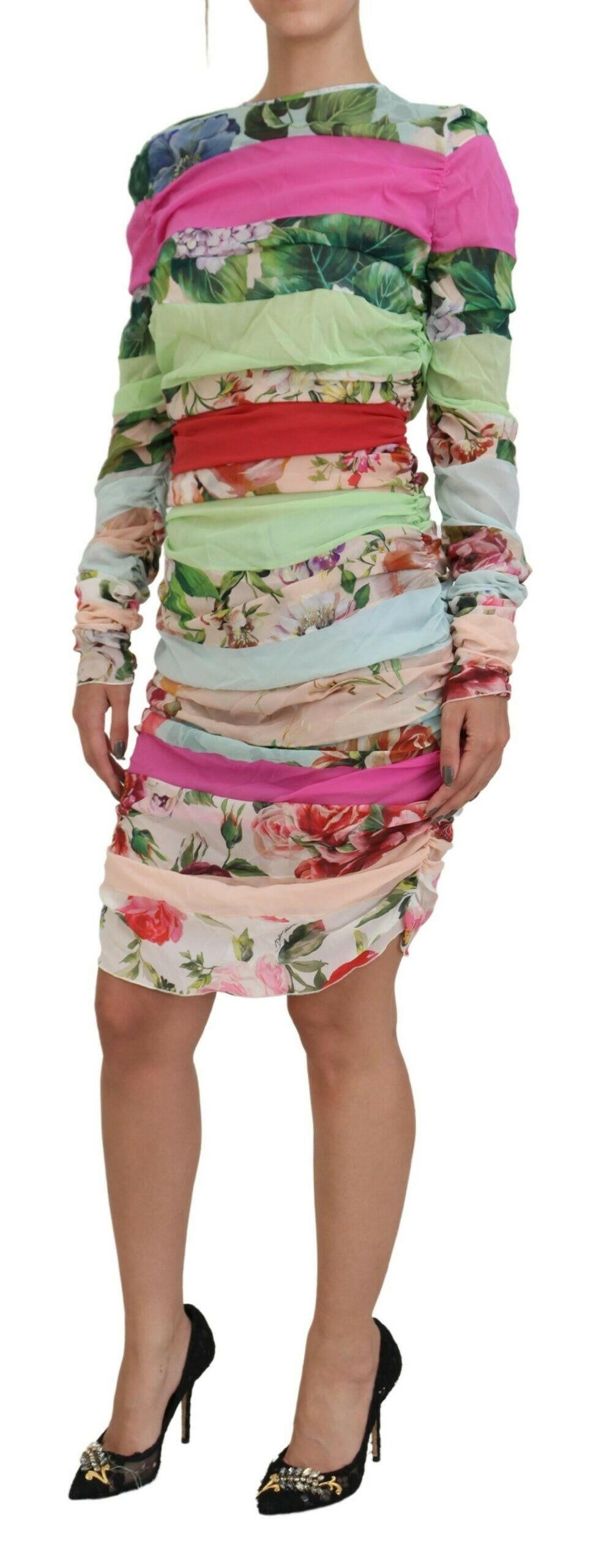 Dolce & Gabbana Multicolor Silk Floral Bodycon Sheath Dress.