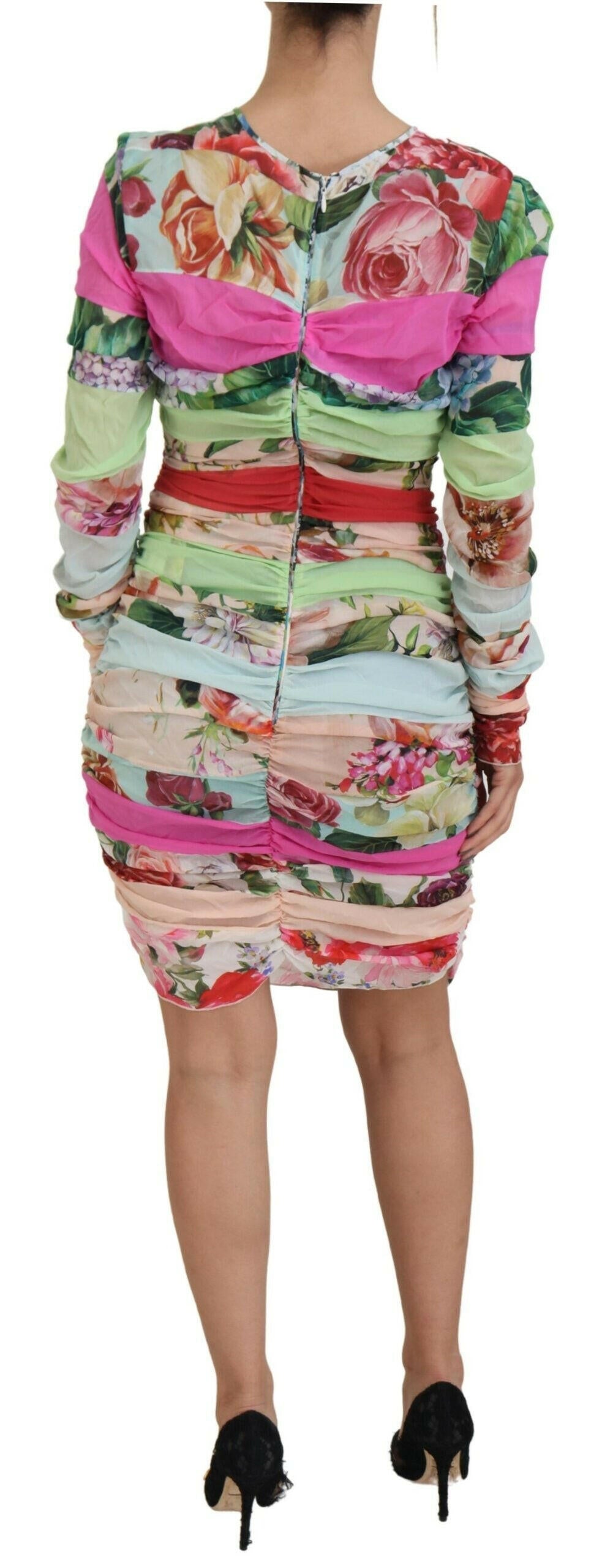 Dolce & Gabbana Multicolor Silk Floral Bodycon Sheath Dress.