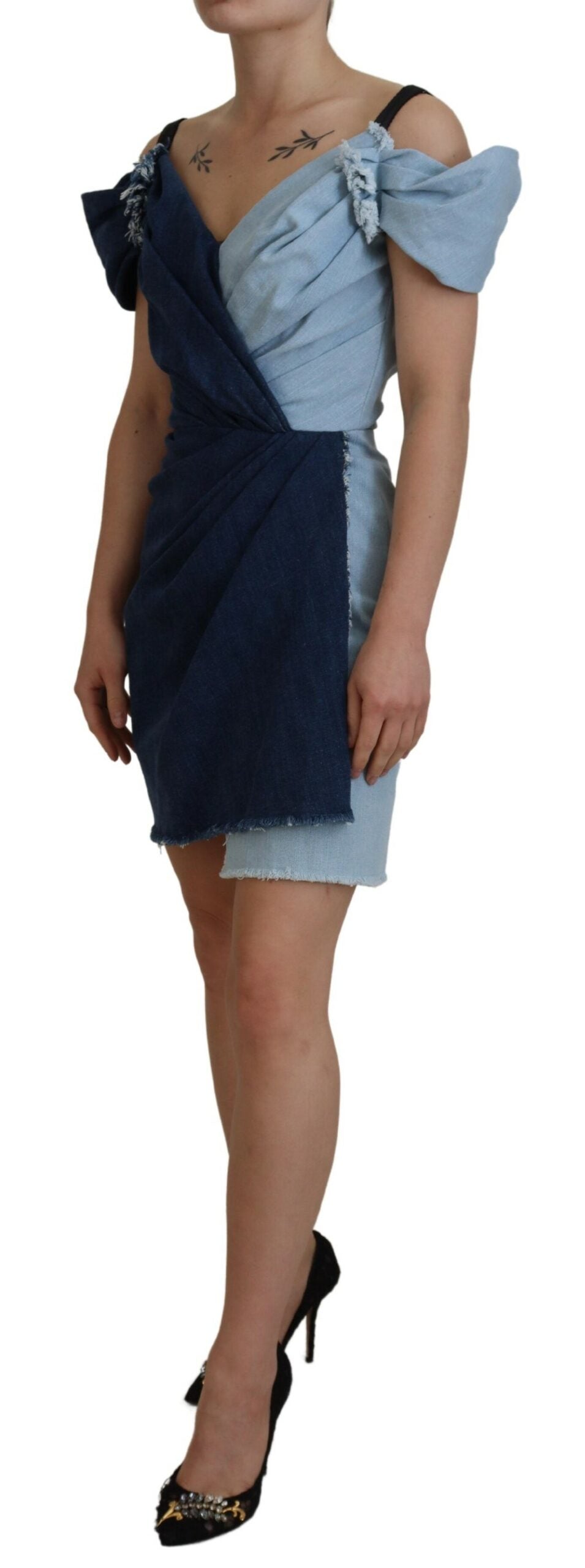 Dolce & Gabbana Two Tone Blue Patchwork Denim Mini Dress - MaraFormigone