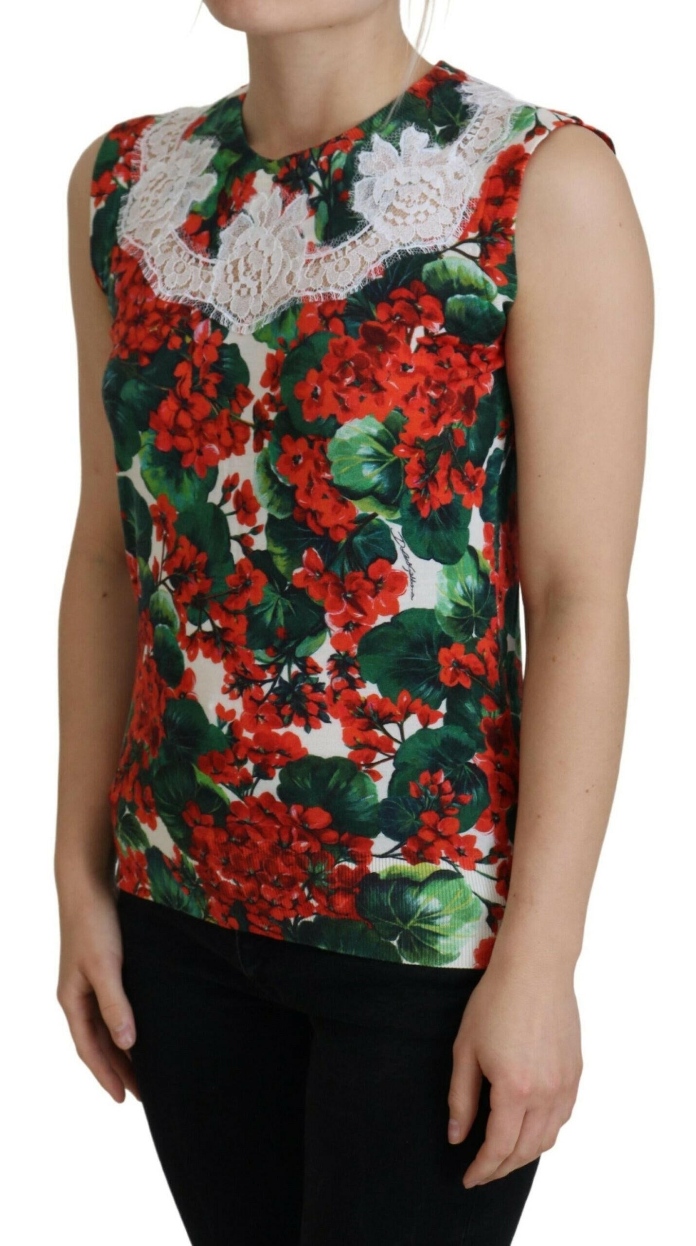 Dolce & Gabbana White Floral Wool Lace Vest Tank Top.