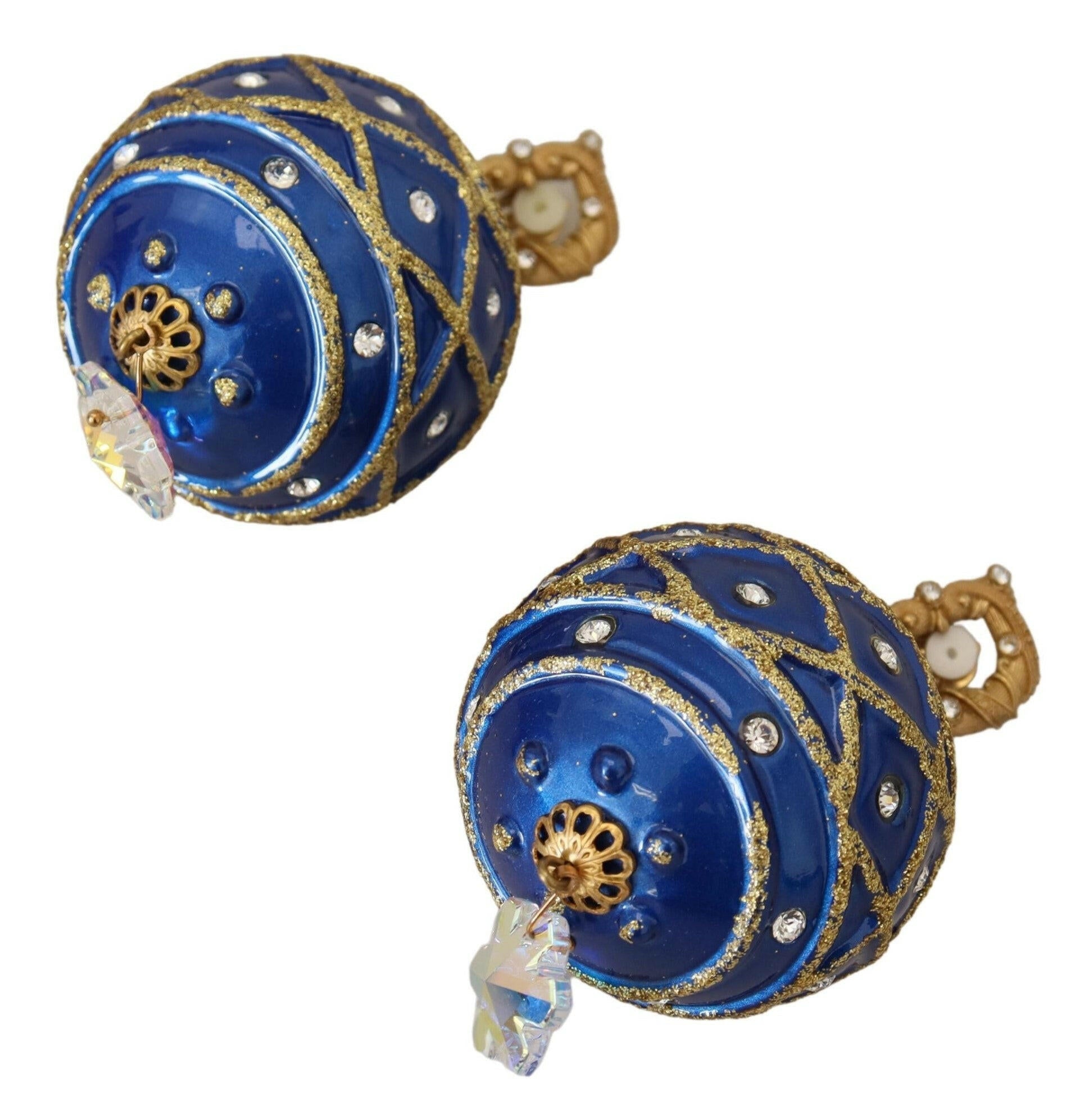 Dolce & Gabbana Gold Brass Blue Dangle Ball Crystal Clip On Earrings.