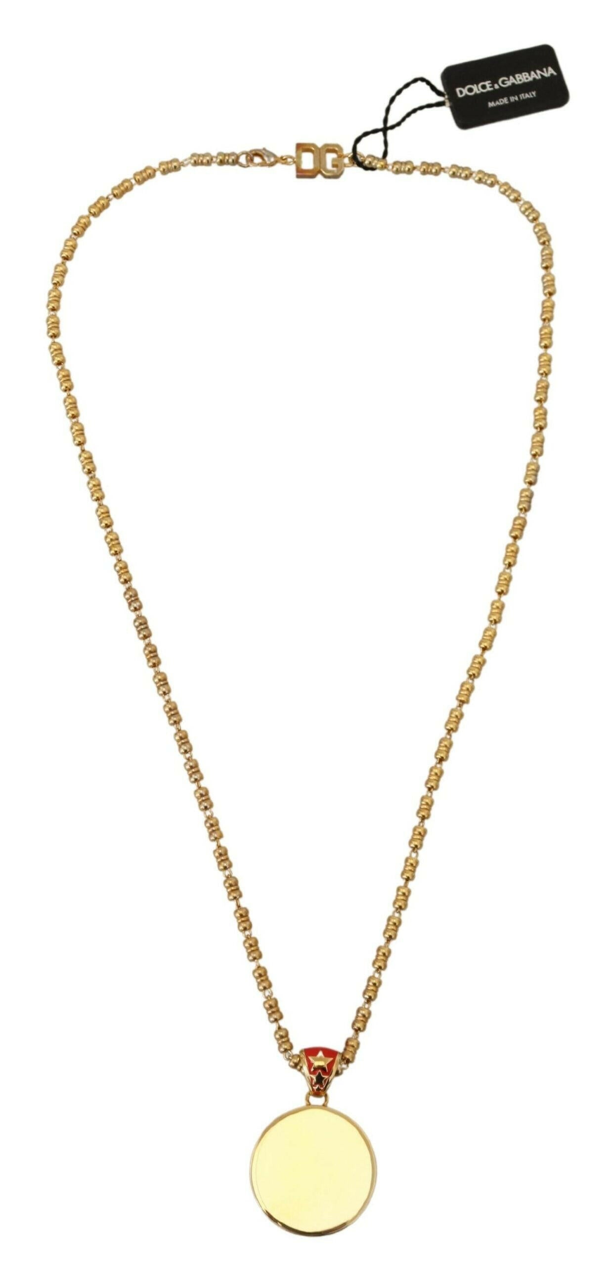 Dolce & Gabbana Gold Brass Chain SUPER PIG Pendant Logo Necklace.