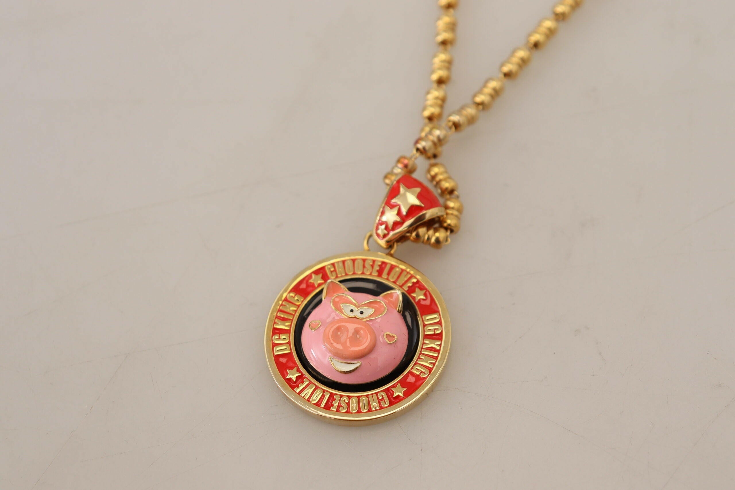 Dolce & Gabbana Gold Brass Chain SUPER PIG Pendant Logo Necklace.